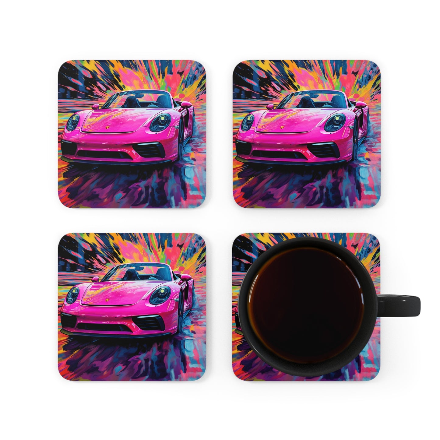 Corkwood Coaster Set Pink Porsche water fusion 2