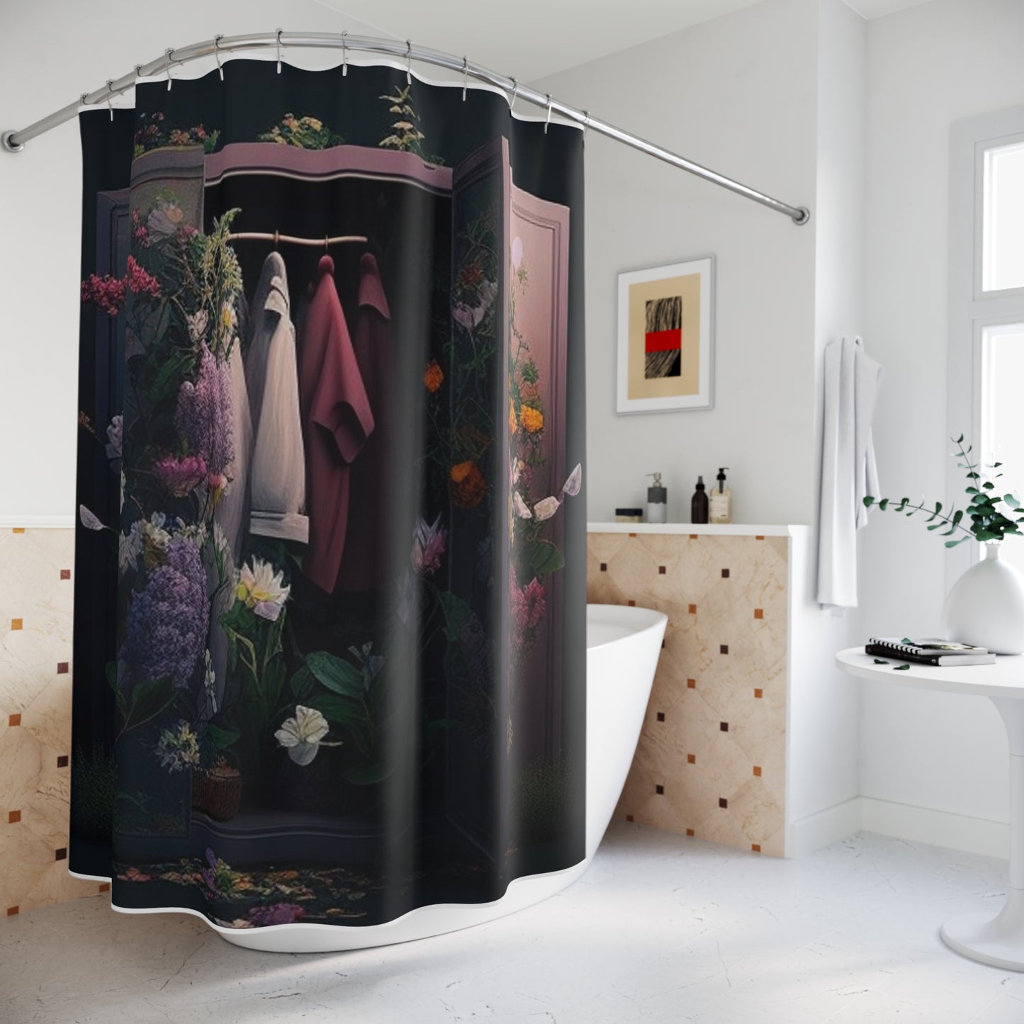 Polyester Shower Curtain A Wardrobe Surrounded by Flowers 2