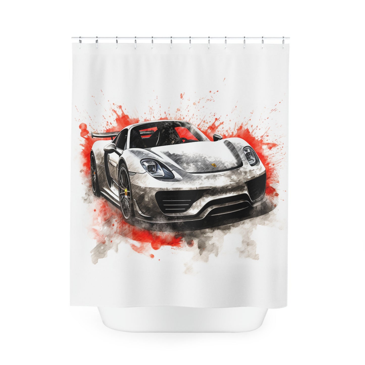 Polyester Shower Curtain 918 Spyder white background driving fast with water splashing 4