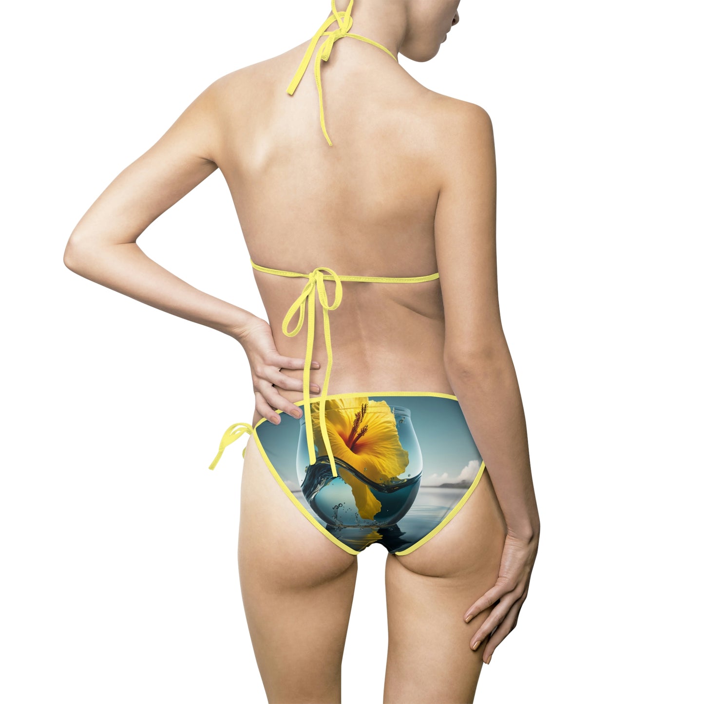 Women's Bikini Swimsuit (AOP) Yellow Hibiscus Glass 4