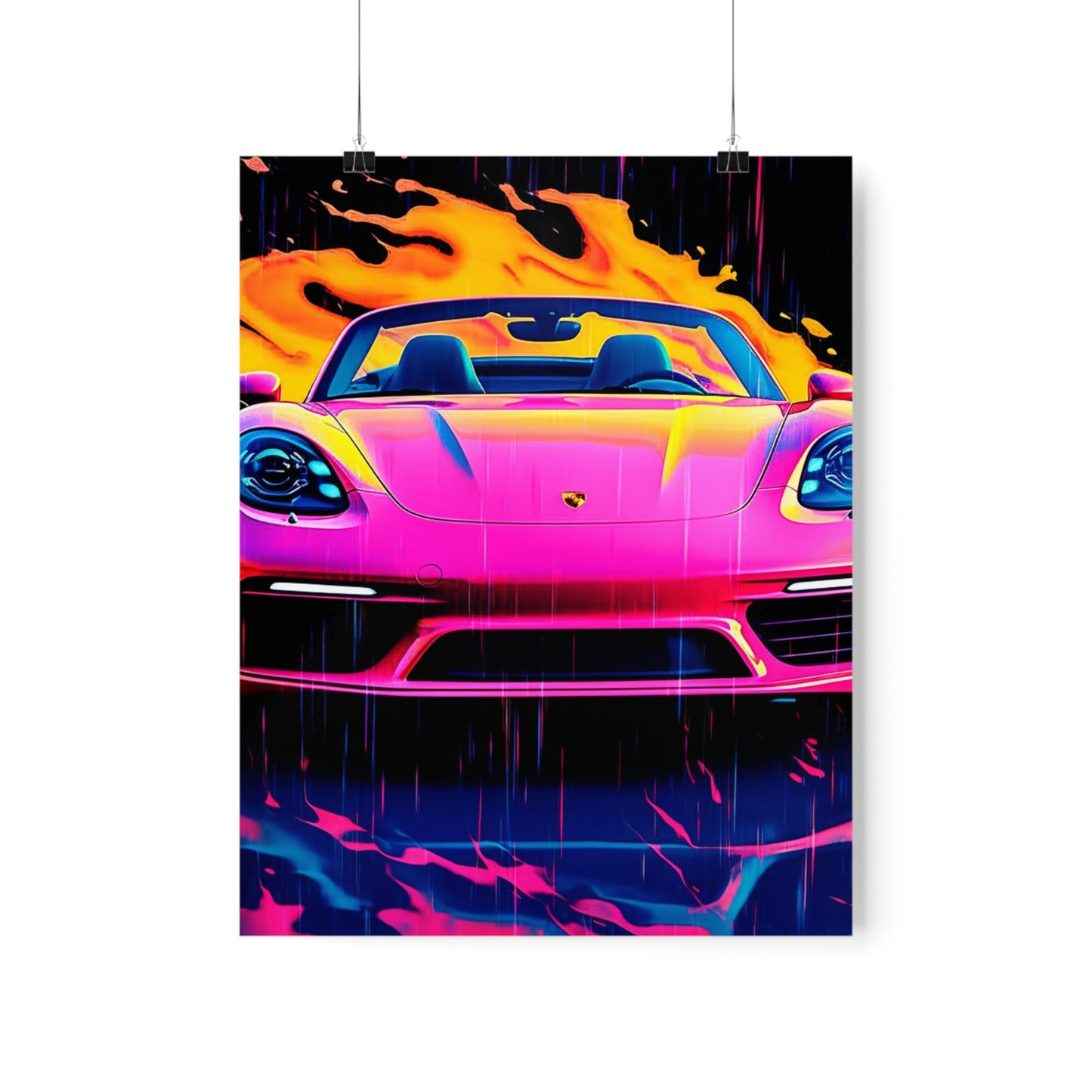 Premium Matte Vertical Posters Pink Porsche water fusion 1