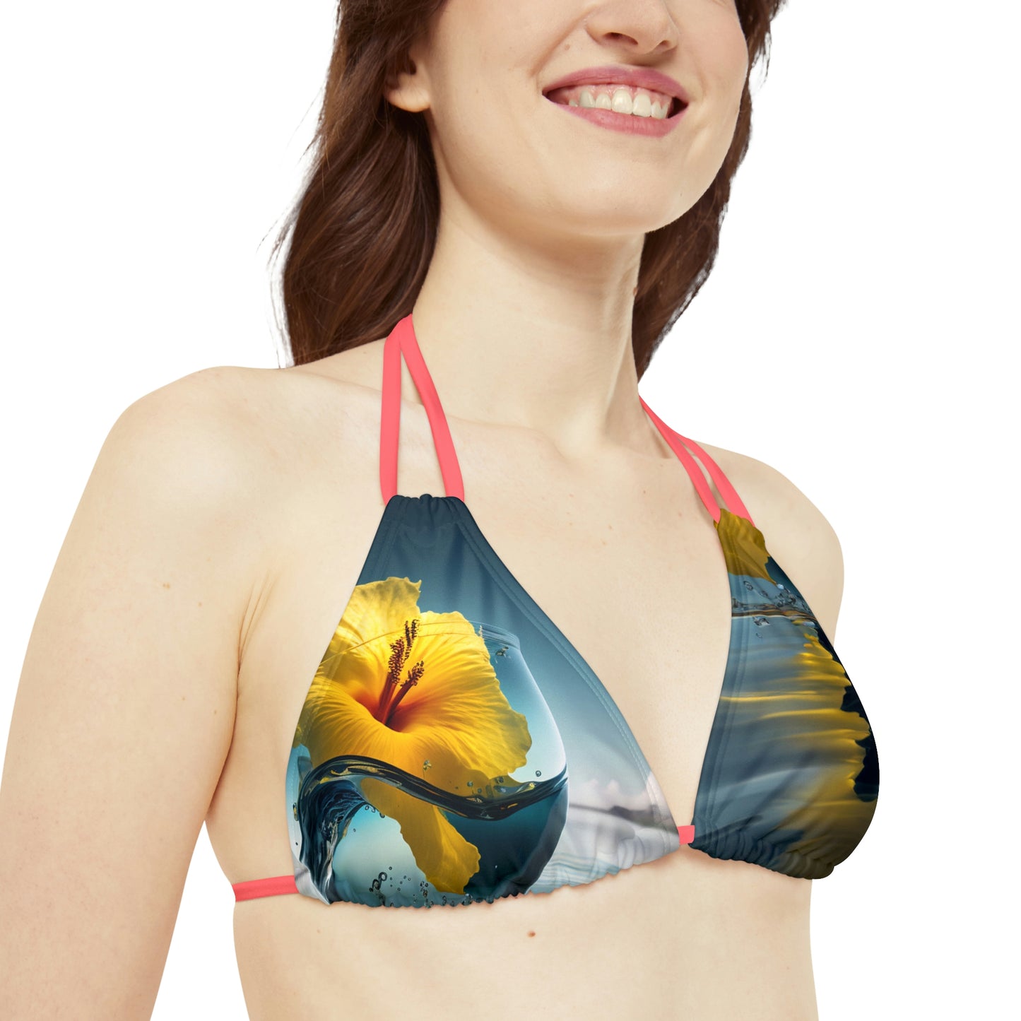 Strappy Bikini Set (AOP) Yellow Hibiscus Glass 4