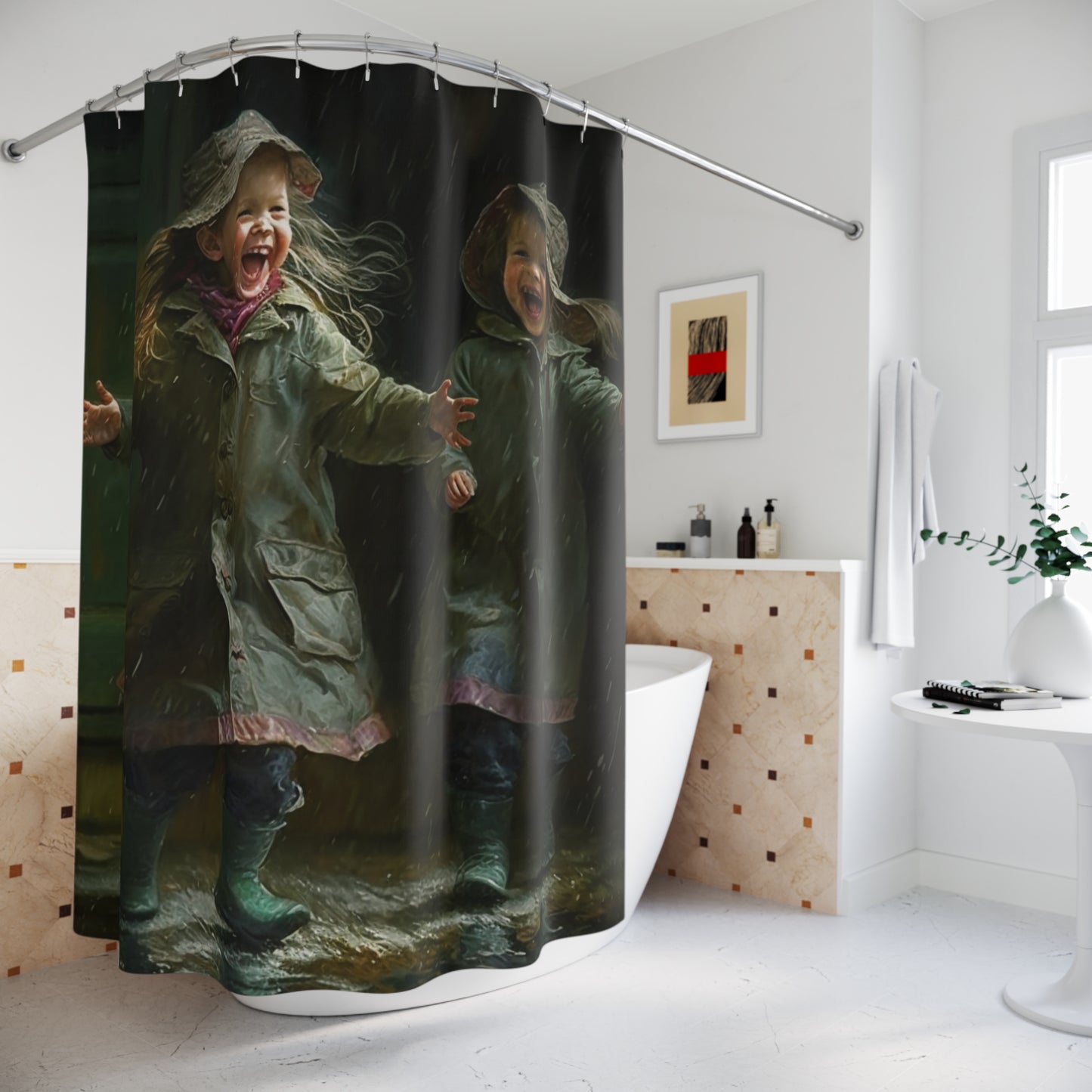 Polyester Shower Curtain kids dancing rain 8