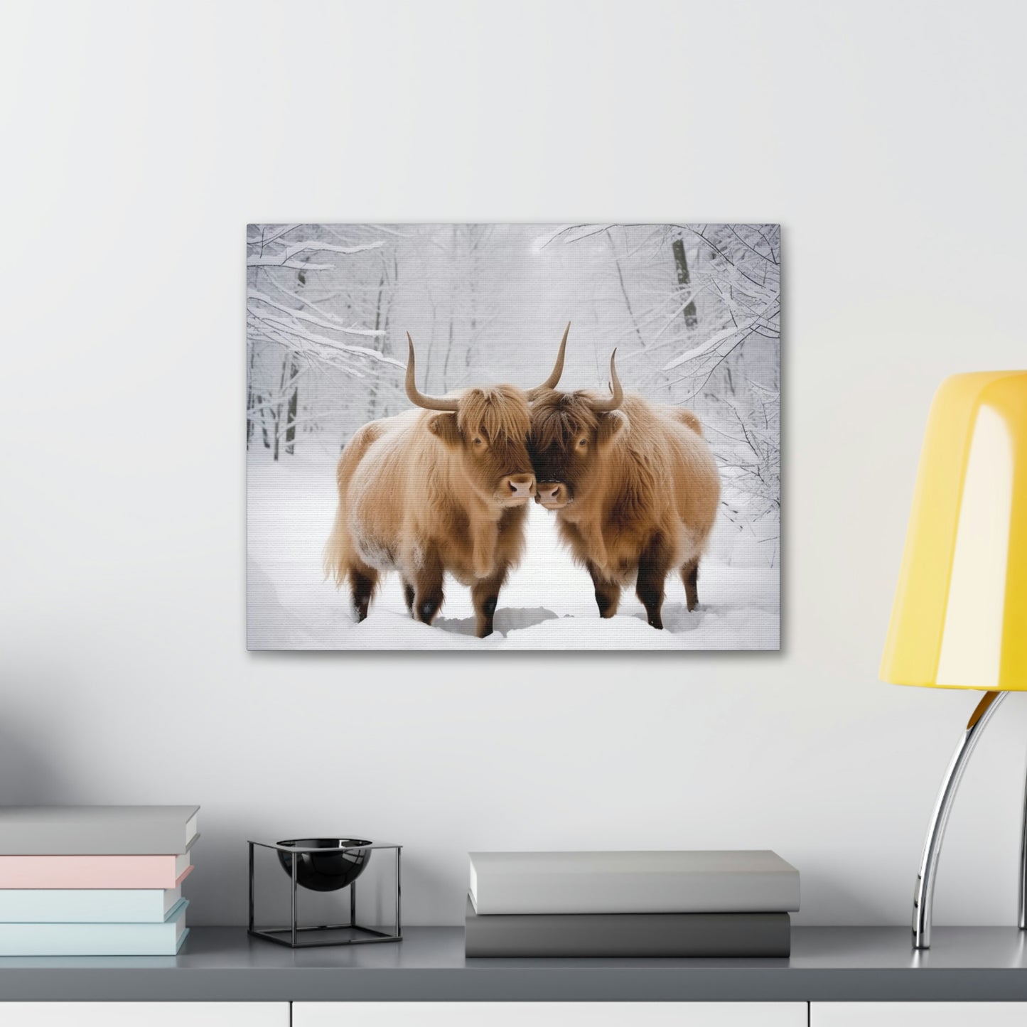 Canvas Gallery Wraps Long Haired Cow snow 1