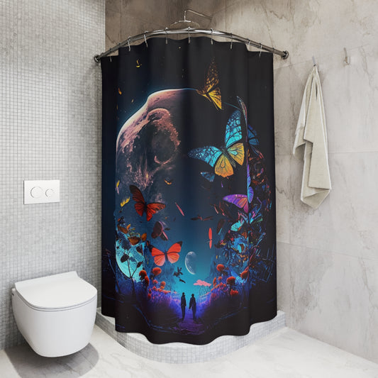 Polyester Shower Curtain florescent butterflys moon 3
