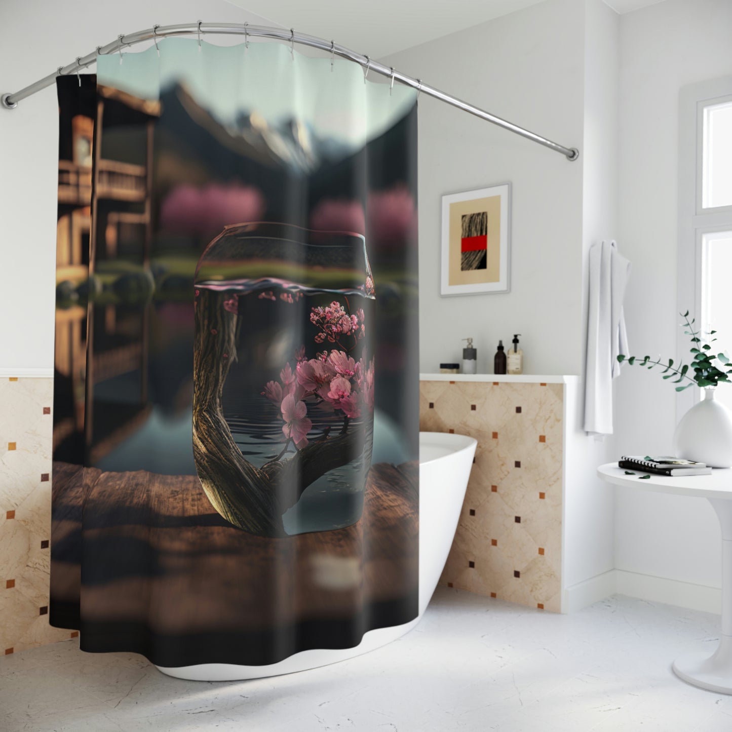 Polyester Shower Curtain cherry blossom 3