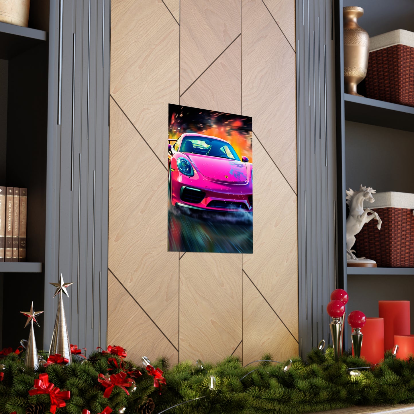 Premium Matte Vertical Posters Pink Porsche water fusion 4