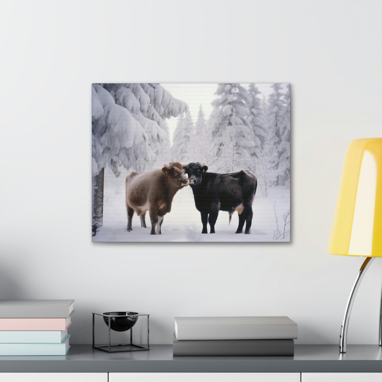 Canvas Gallery Wraps Long Haired Cow snow 3