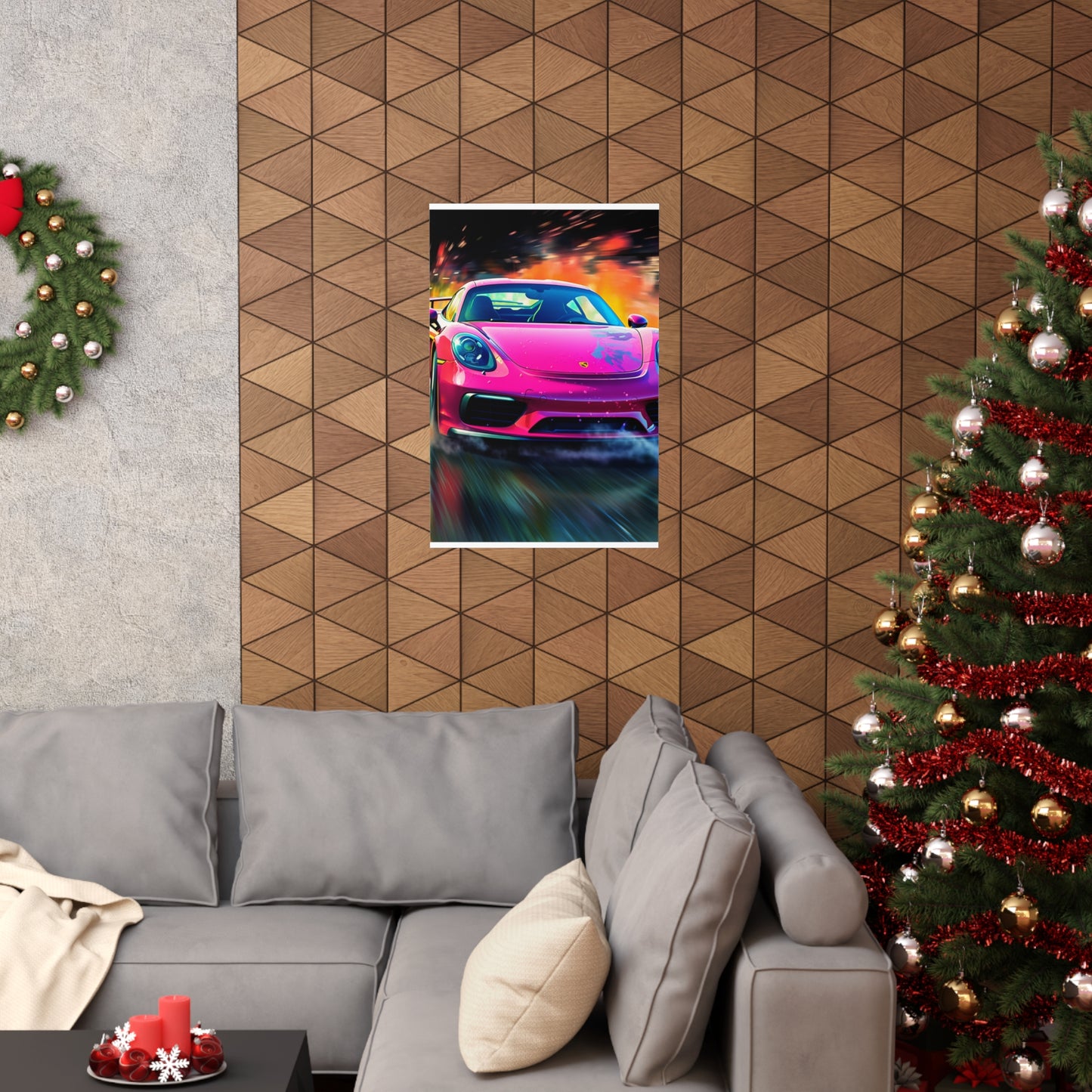 Premium Matte Vertical Posters Pink Porsche water fusion 4