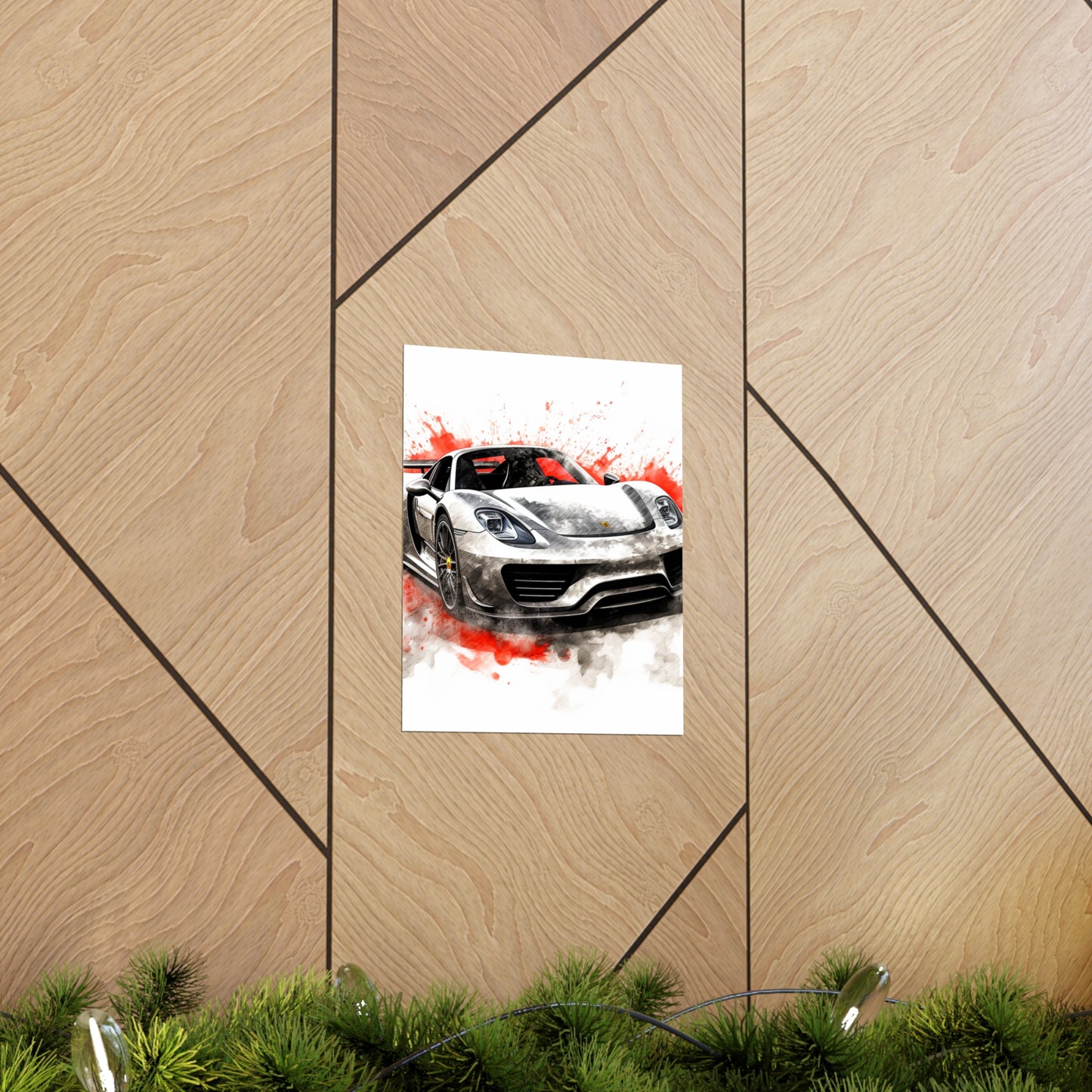 Premium Matte Vertical Posters 918 Spyder white background driving fast with water splashing 4