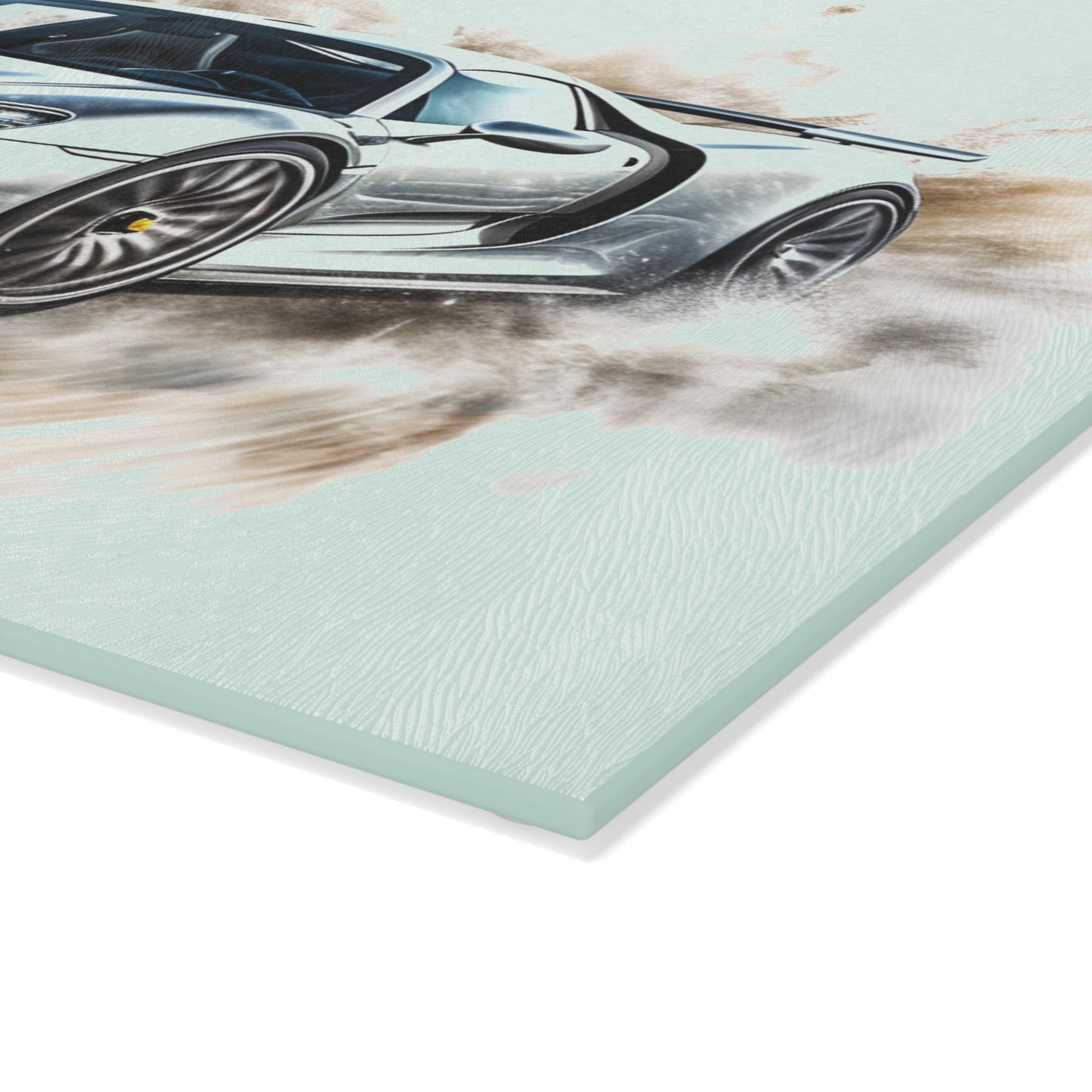 Glass Cutting Board 918 Spyder white background driving fast with water splashing 2