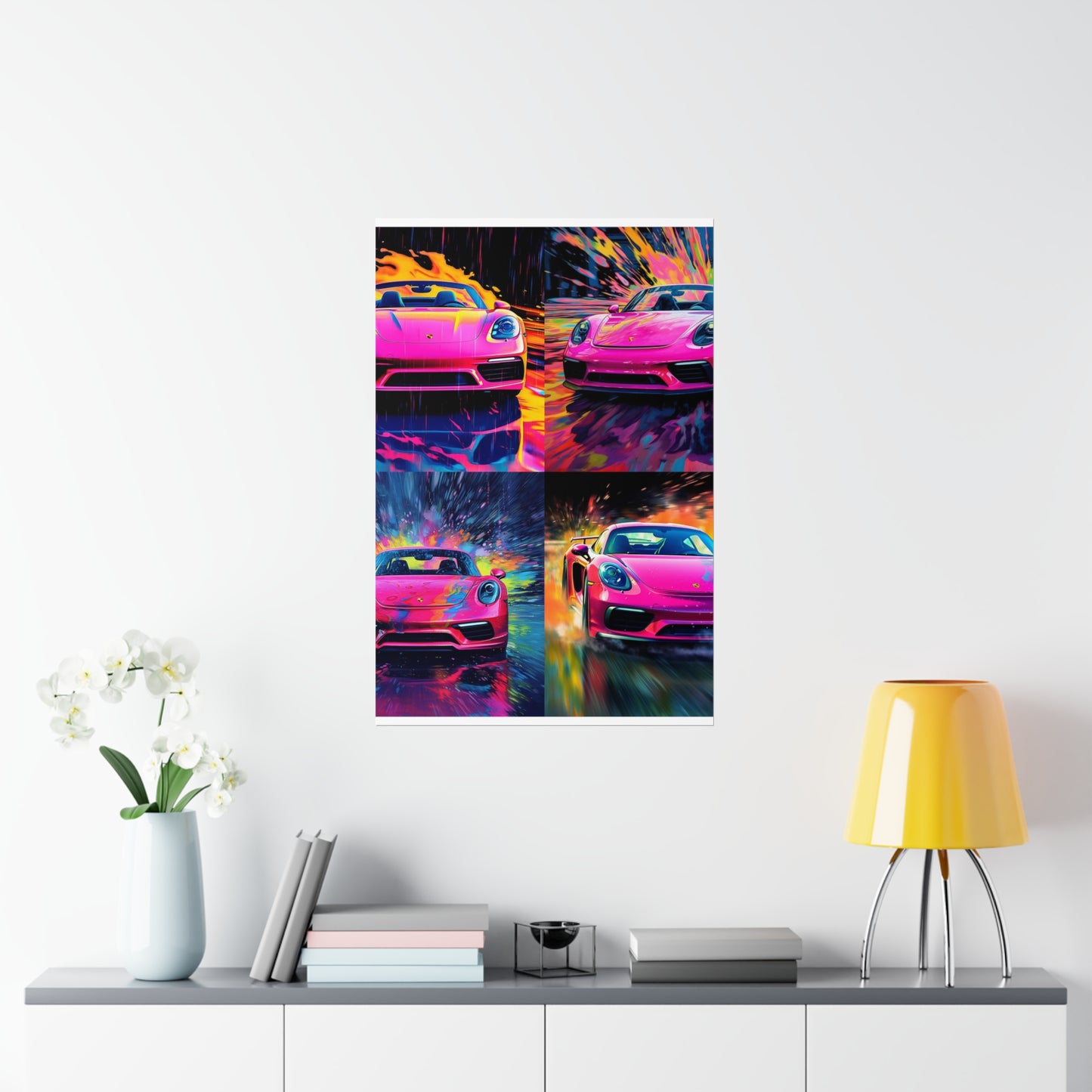 Premium Matte Vertical Posters Pink Porsche water fusion 5