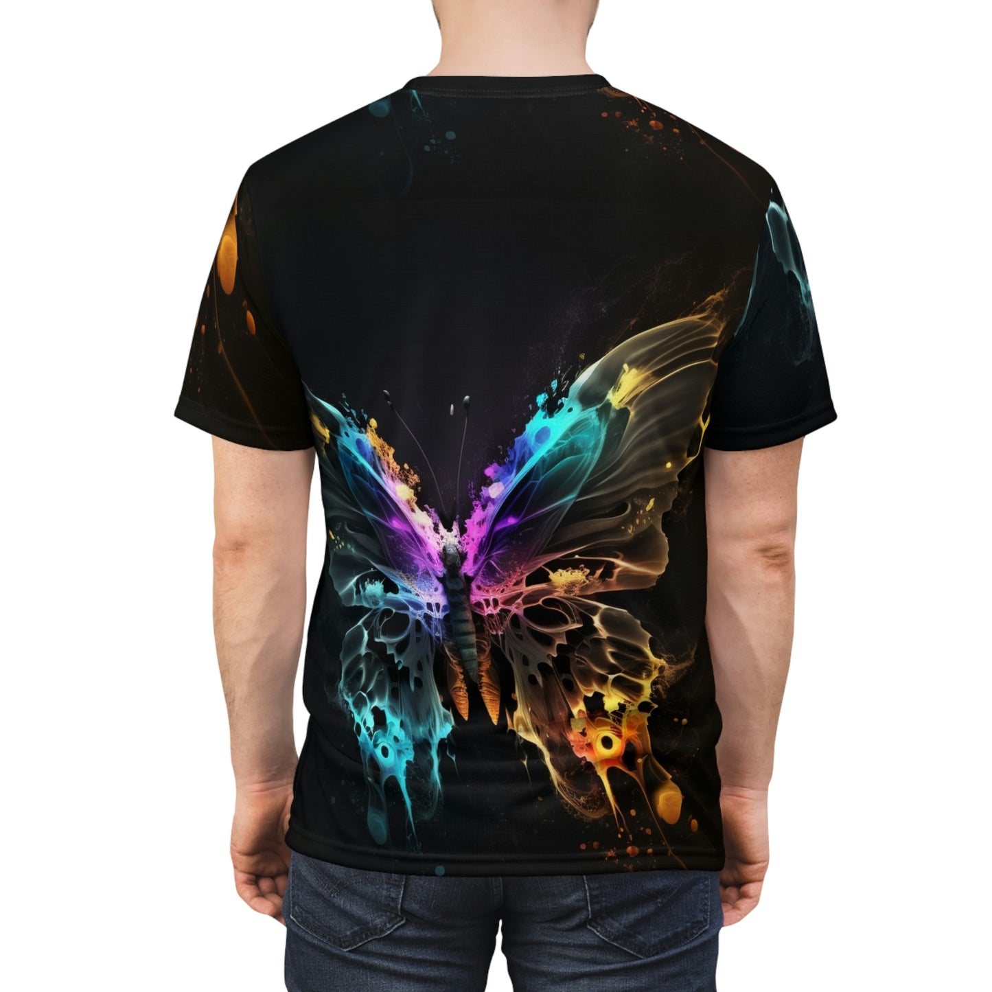 Unisex Cut & Sew Tee (AOP) Florescent Glow Butterfly 5