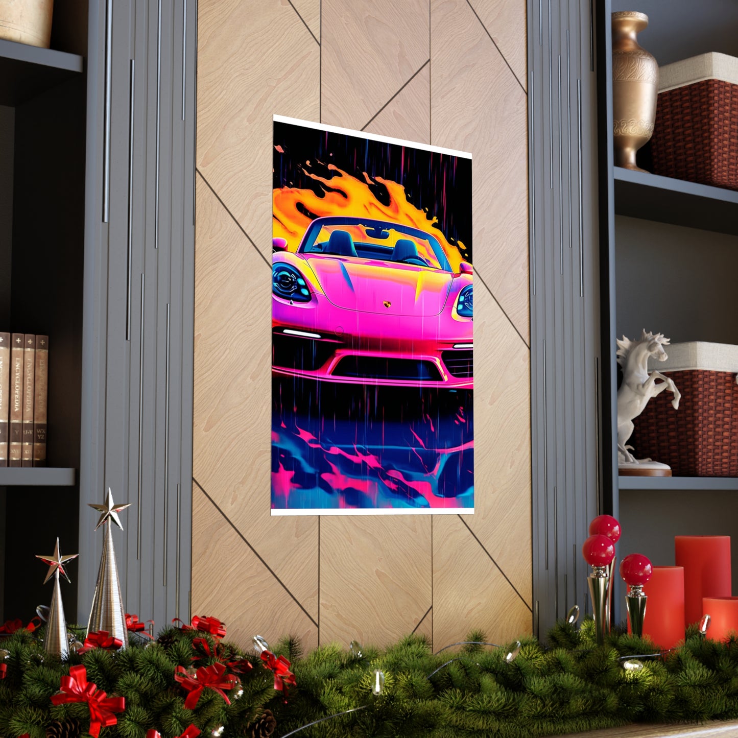 Premium Matte Vertical Posters Pink Porsche water fusion 1