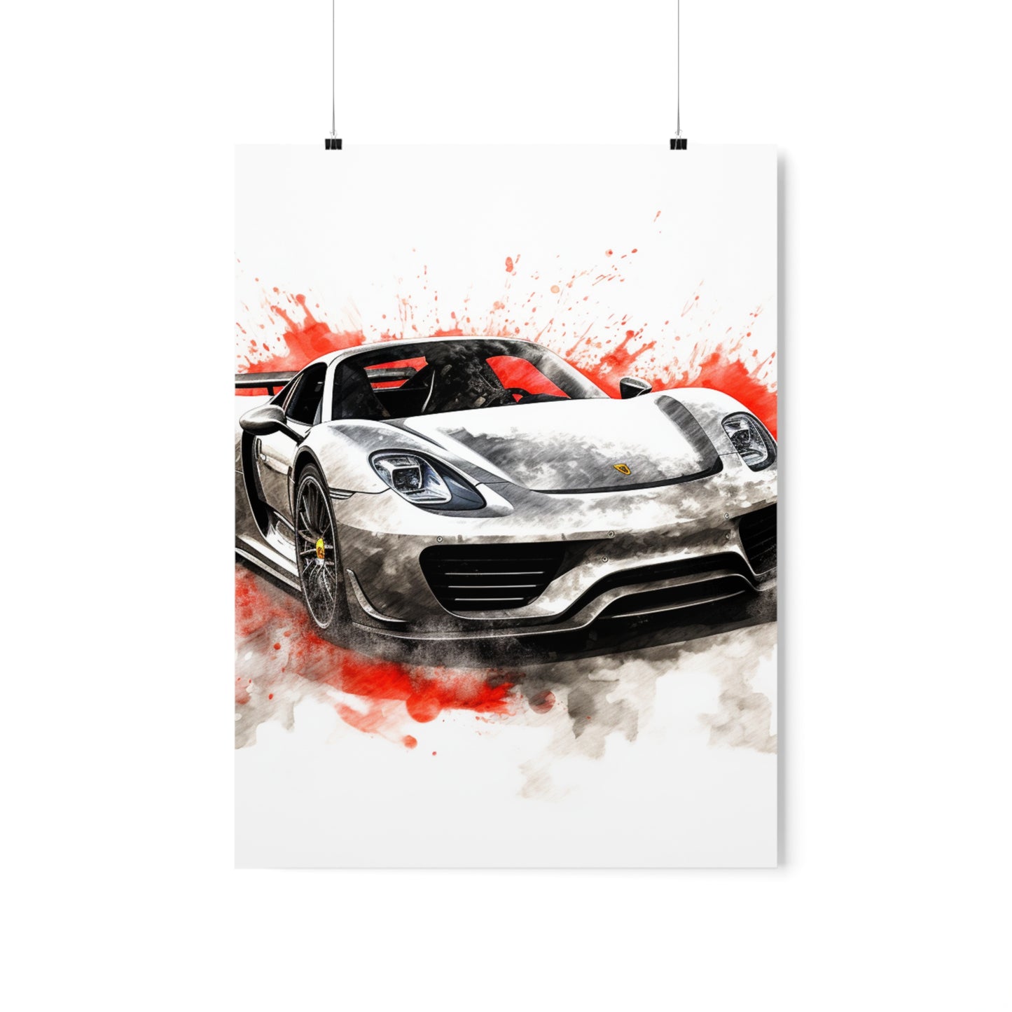 Premium Matte Vertical Posters 918 Spyder white background driving fast with water splashing 4