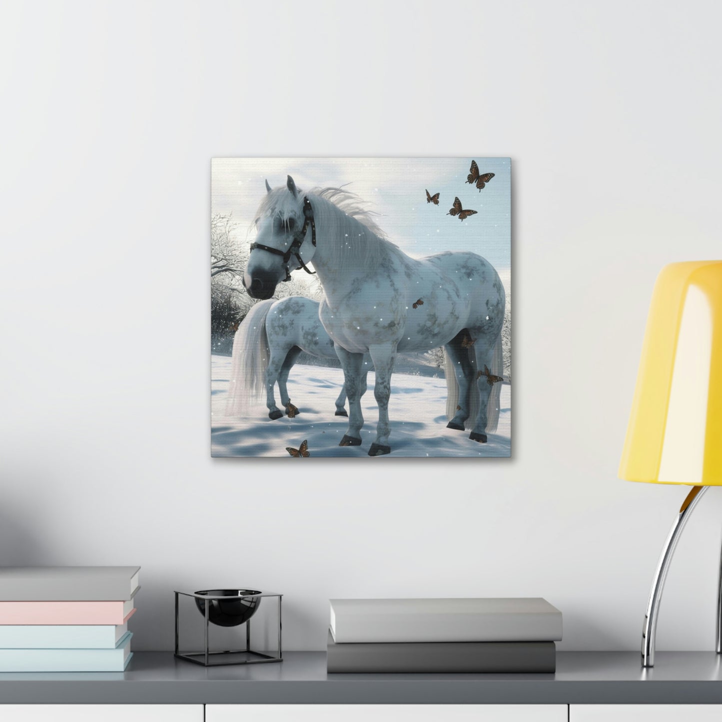 Canvas Gallery Wraps Butterfly Snow Horses 1