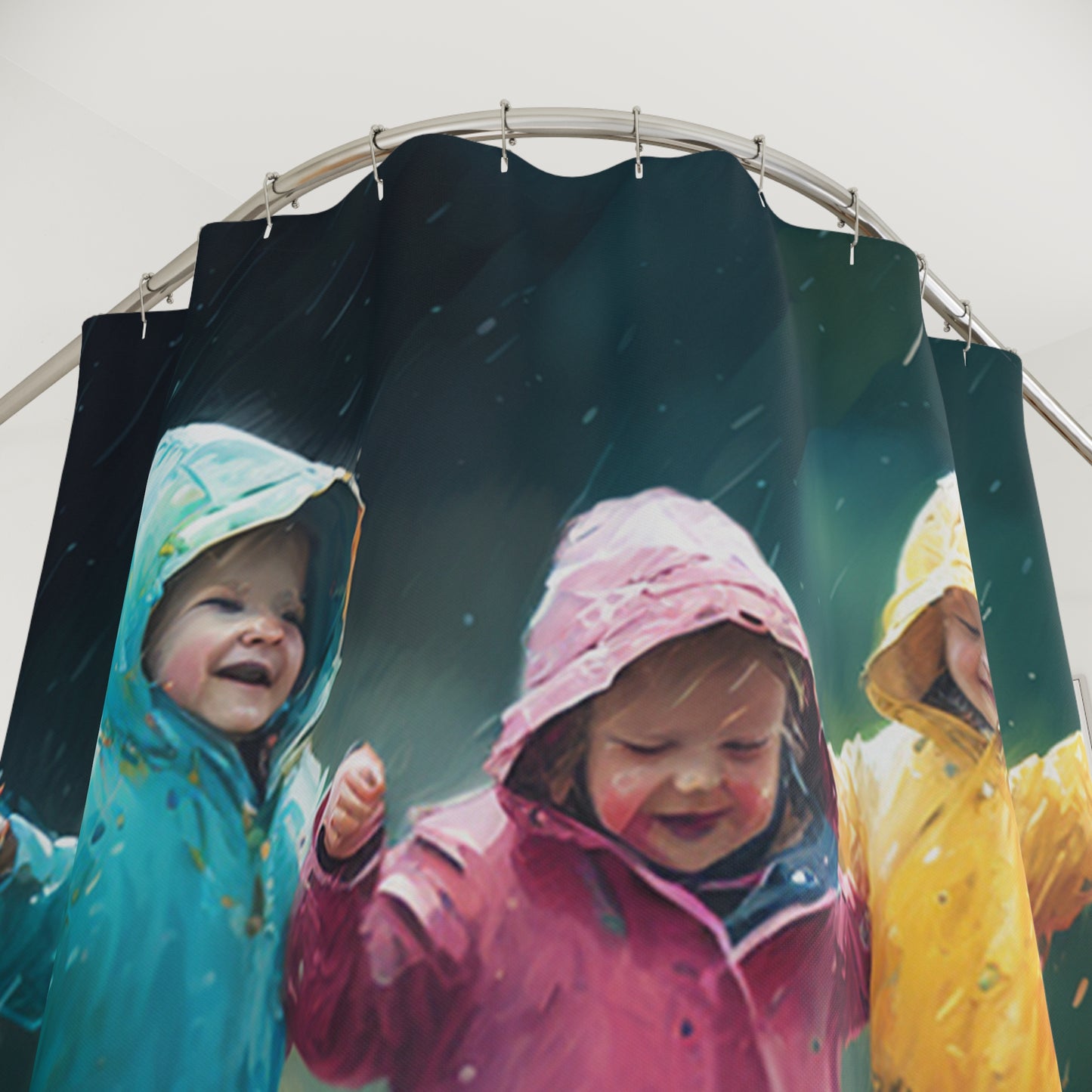 Polyester Shower Curtain kids dancing rain 4