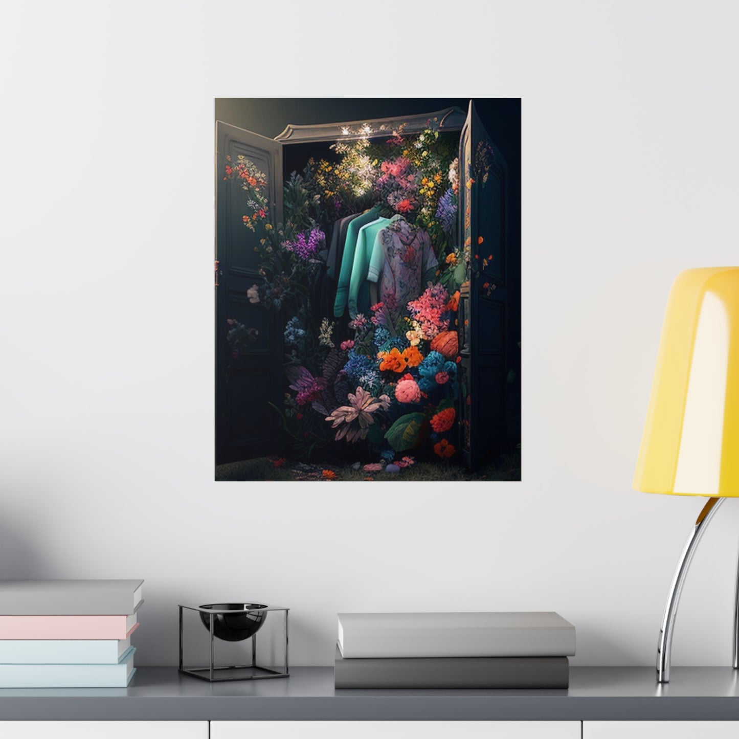 Premium Matte Vertical Posters A Wardrobe Surrounded by Flowers 1