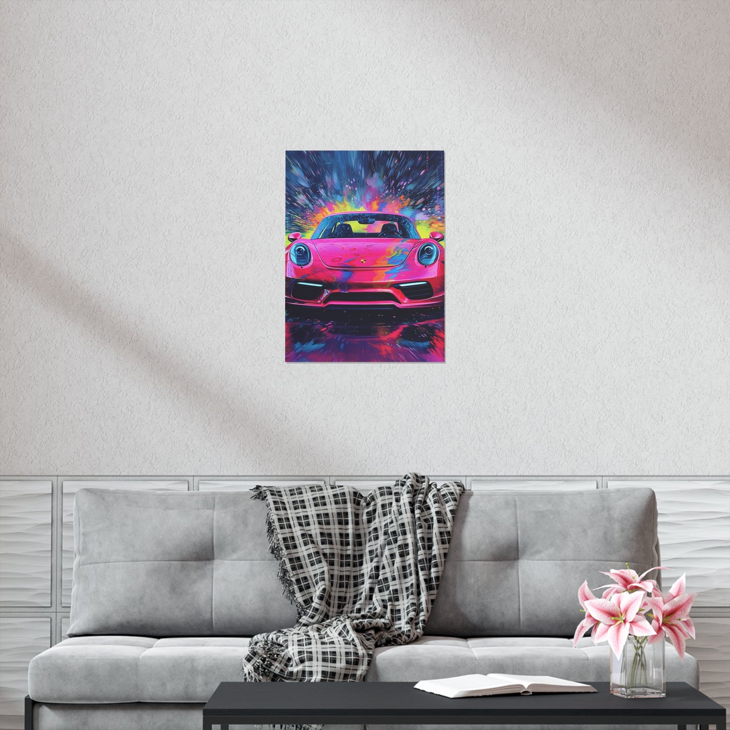 Premium Matte Vertical Posters Pink Porsche water fusion 3