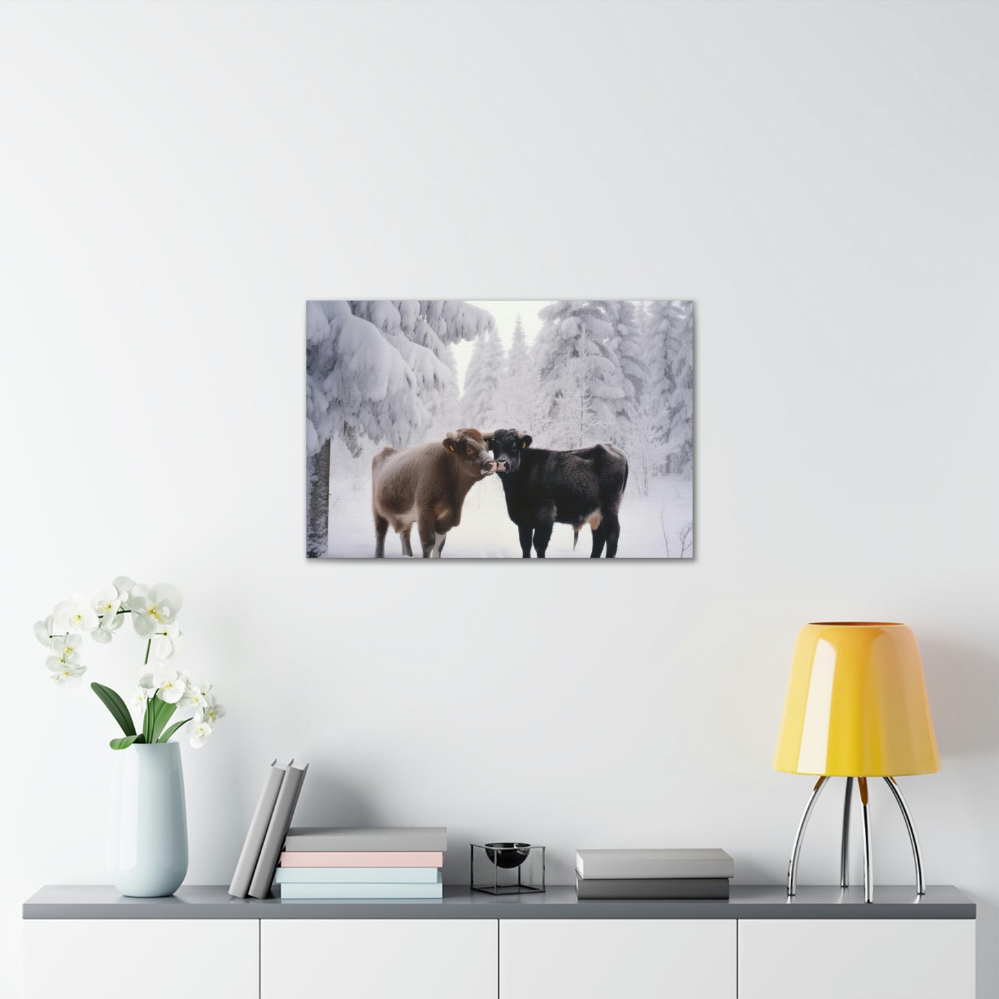 Canvas Gallery Wraps Long Haired Cow snow 3