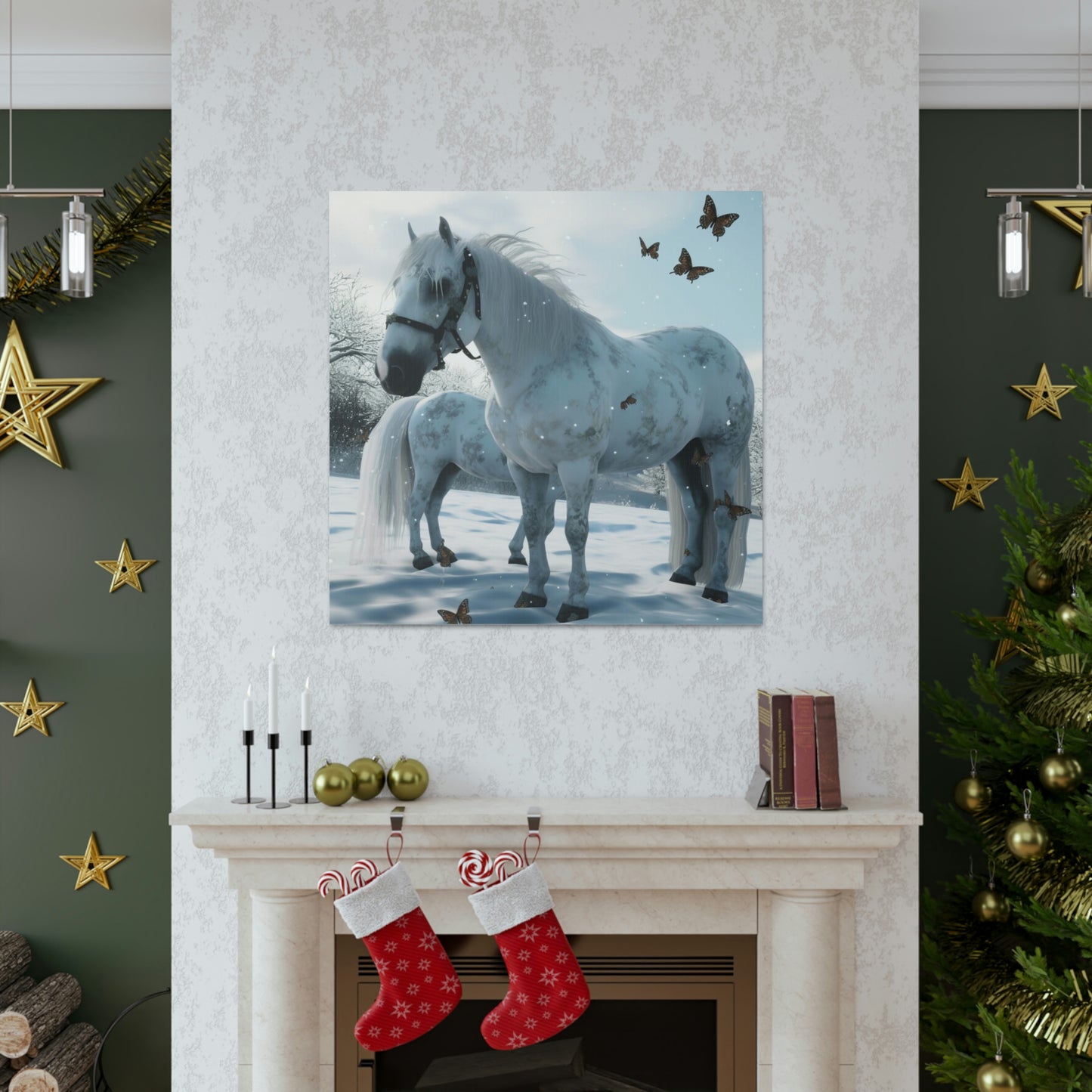 Canvas Gallery Wraps Butterfly Snow Horses 1