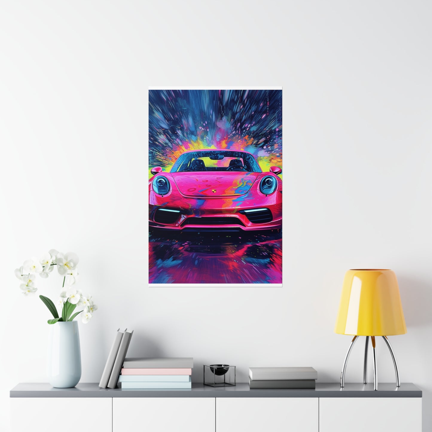 Premium Matte Vertical Posters Pink Porsche water fusion 3