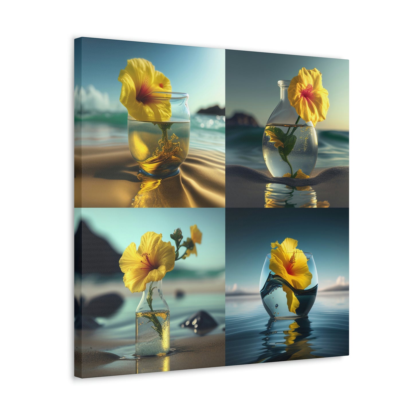 Yellow Hibiscus Glass 4 Pack