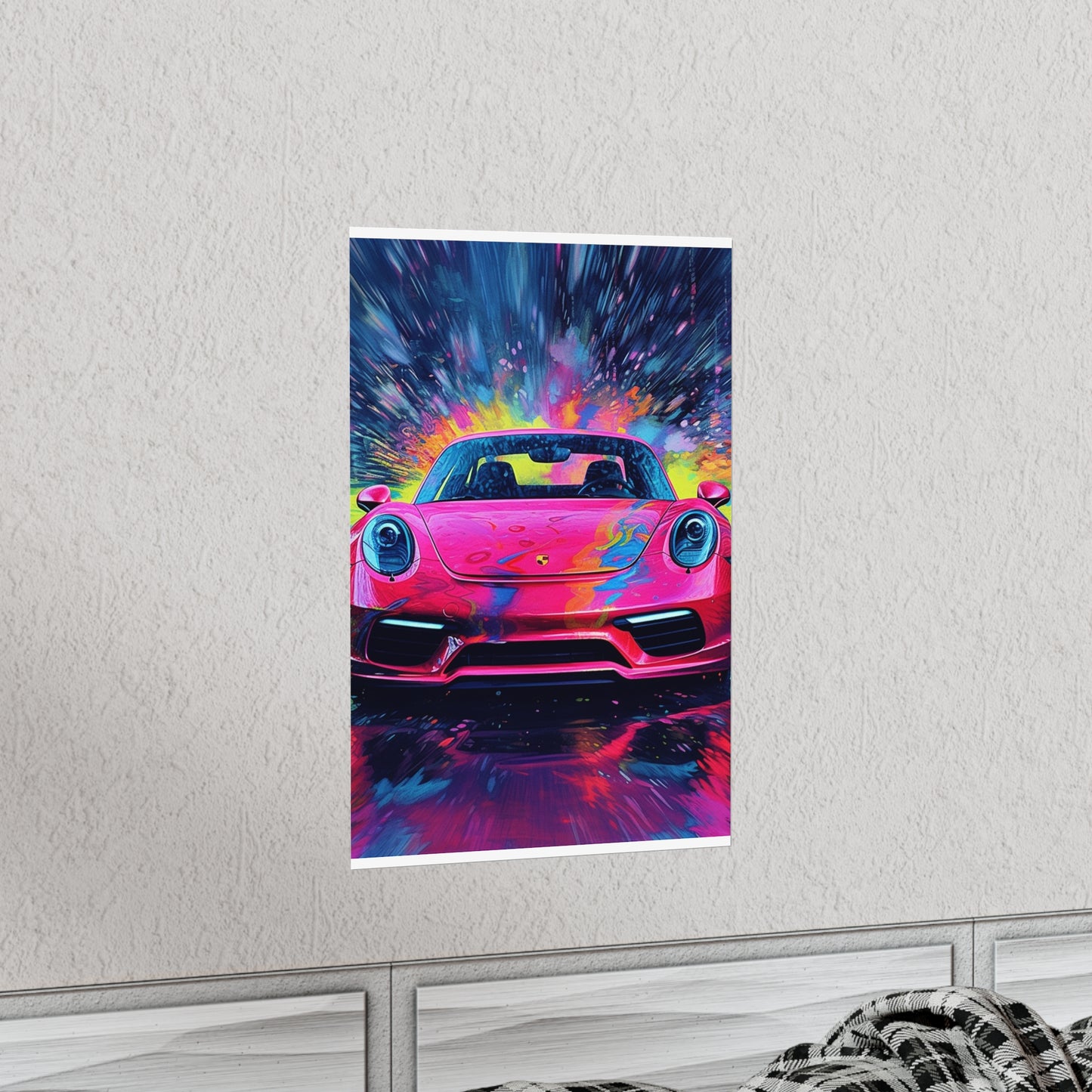 Premium Matte Vertical Posters Pink Porsche water fusion 3