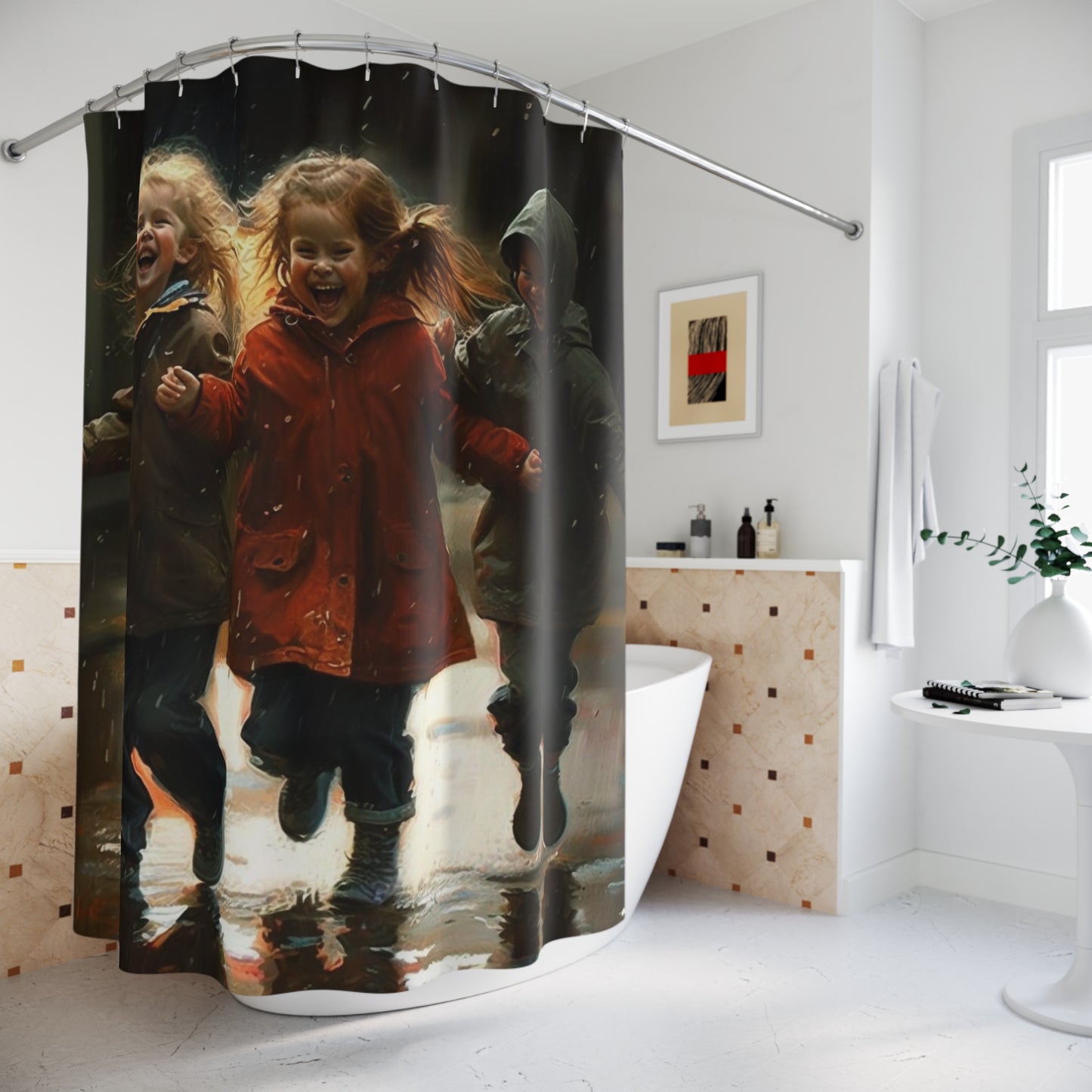 Polyester Shower Curtain kids dancing rain 10
