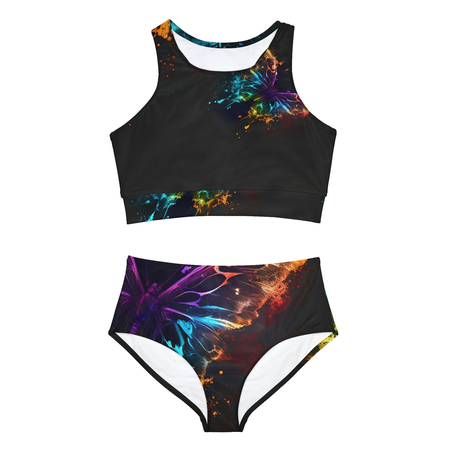 Sporty Bikini Set (AOP) florescent butterfly fluttering flair 1