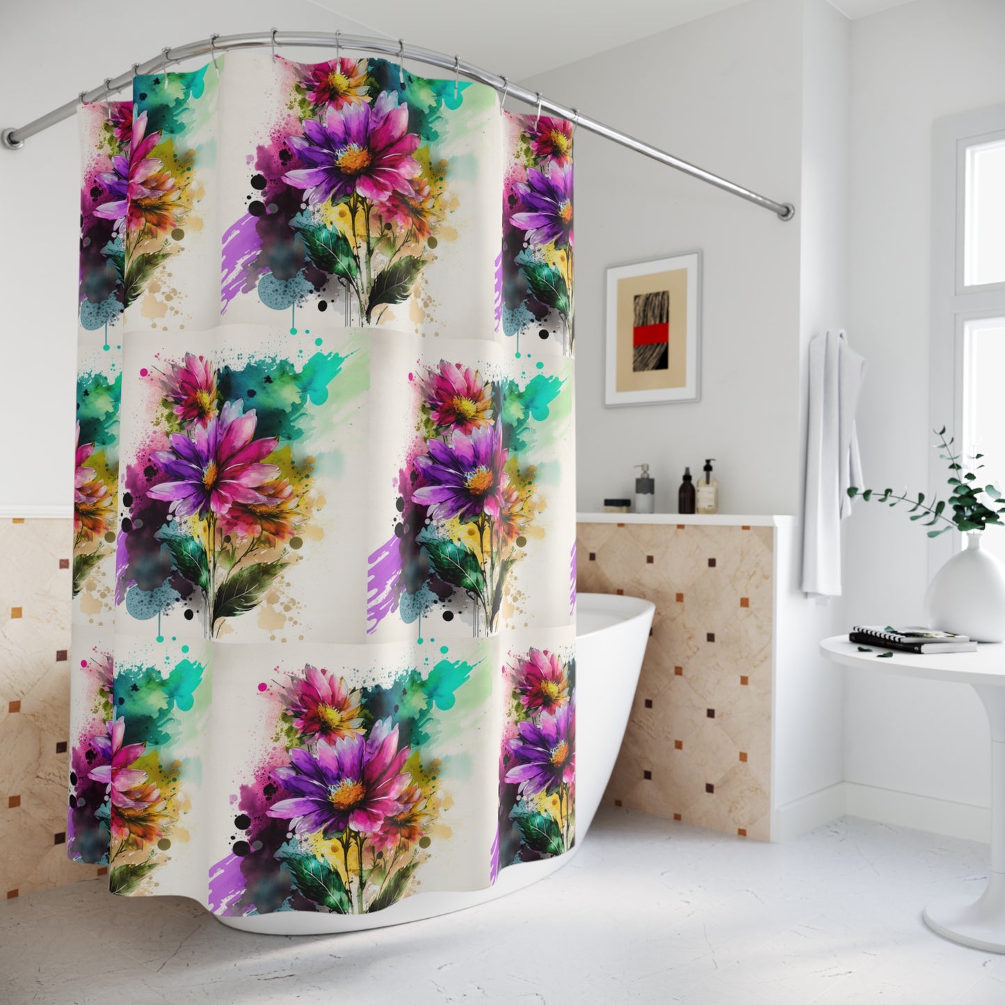 Polyester Shower Curtain Bright spring flowers 1