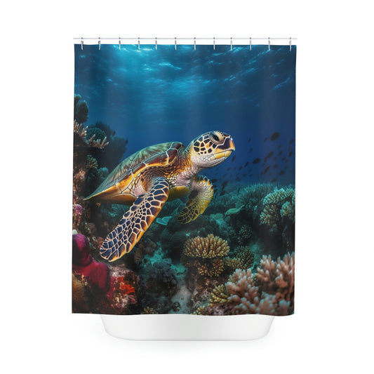 Polyester Shower Curtain see turtle 1