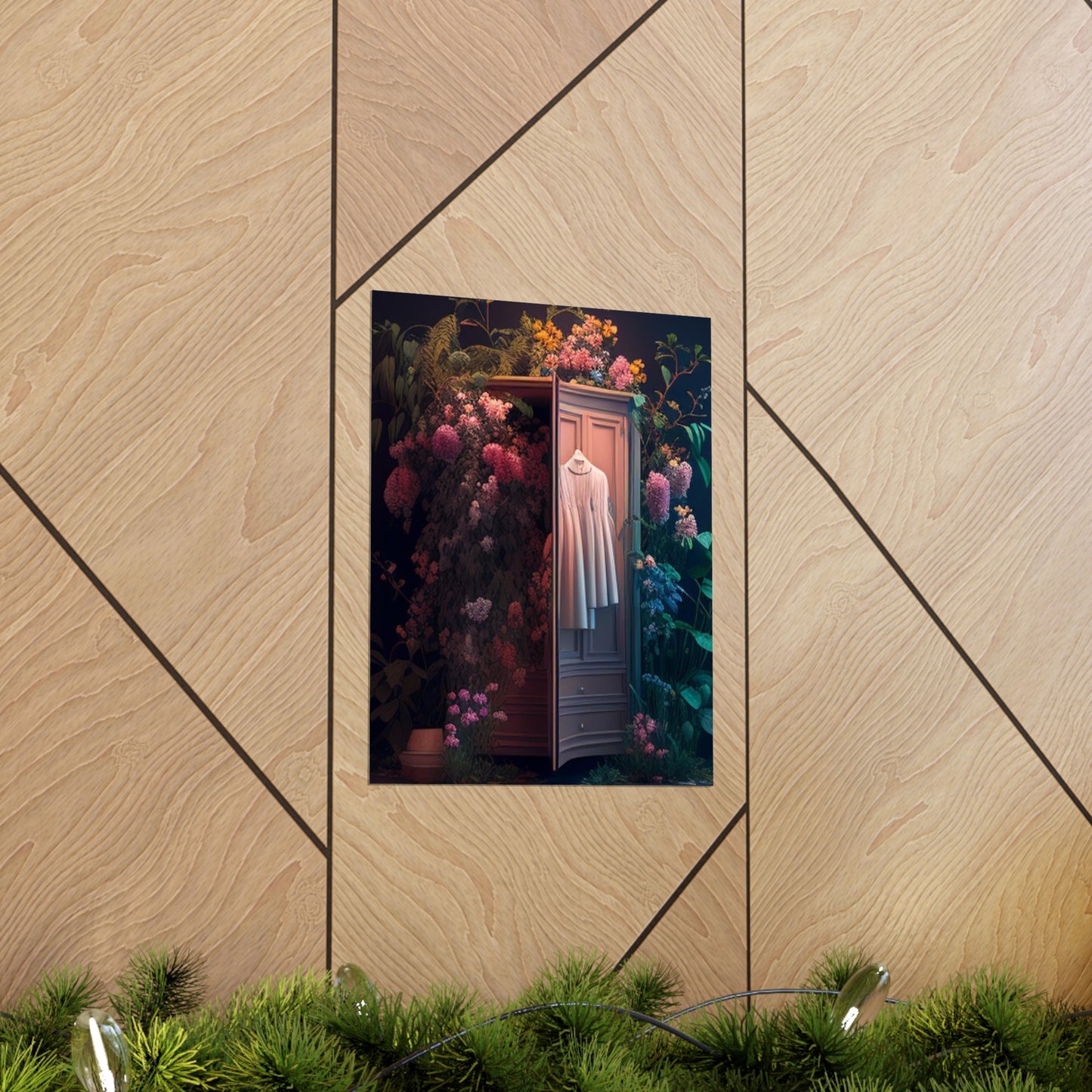 Premium Matte Vertical Posters A Wardrobe Surrounded by Flowers 3