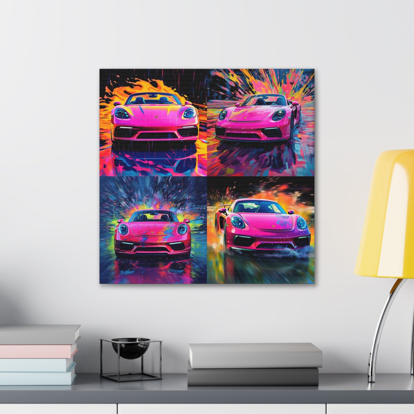 Canvas Gallery Wraps Pink Porsche water fusion 4 pack