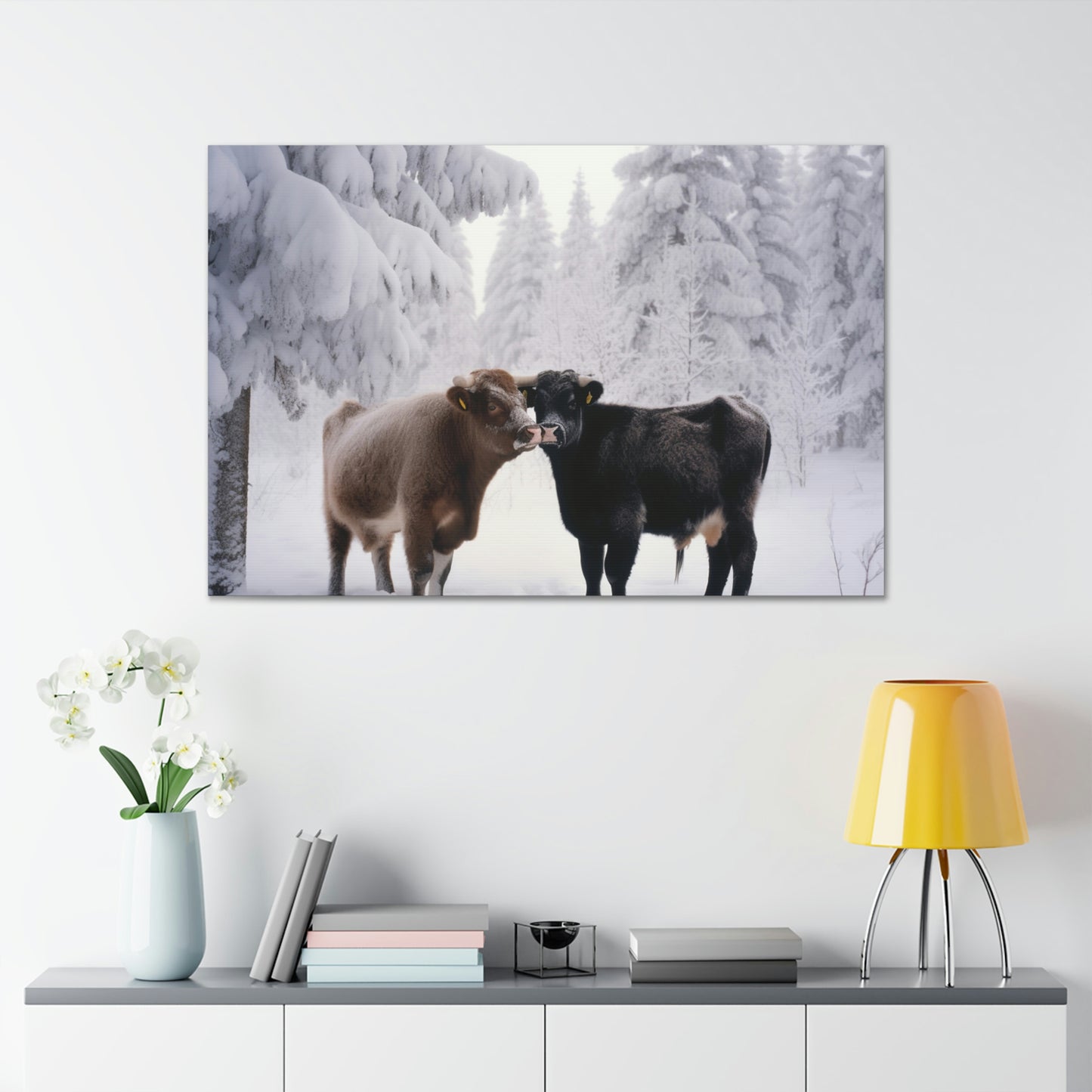 Canvas Gallery Wraps Long Haired Cow snow 3