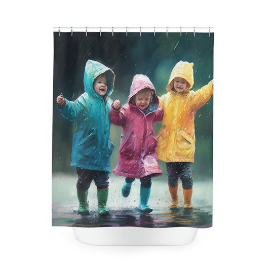 Polyester Shower Curtain kids dancing rain 4