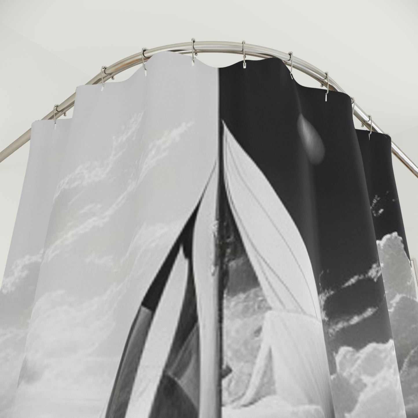 Polyester Shower Curtain black and white sailboat 1