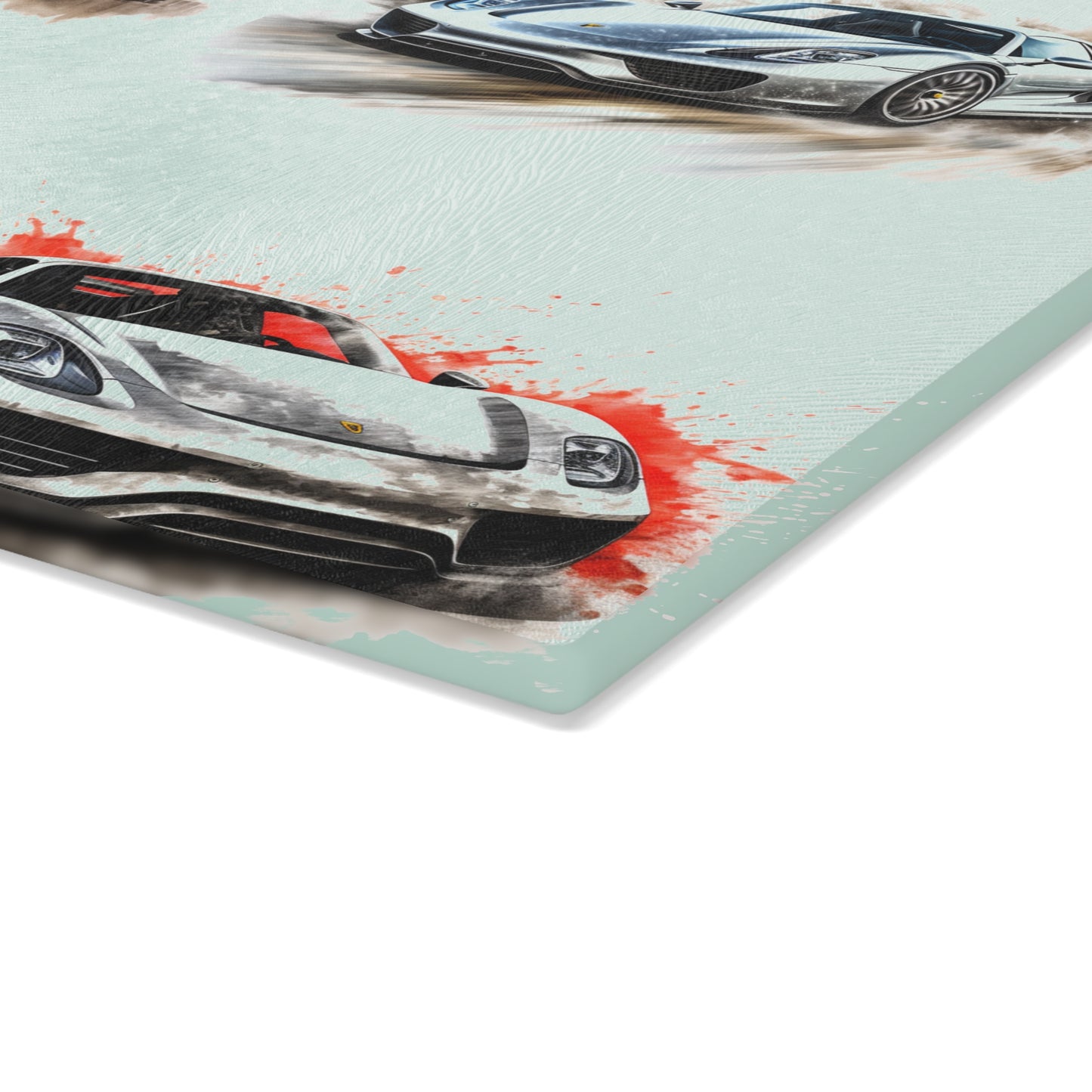 Glass Cutting Board 918 Spyder white background driving fast with water splashing 5