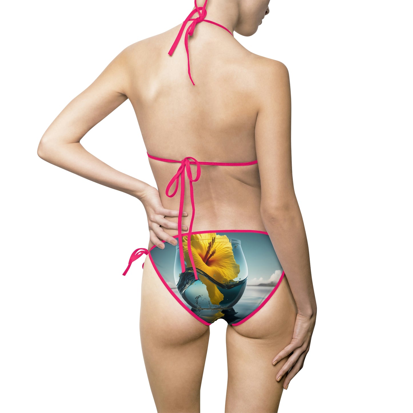 Women's Bikini Swimsuit (AOP) Yellow Hibiscus Glass 4