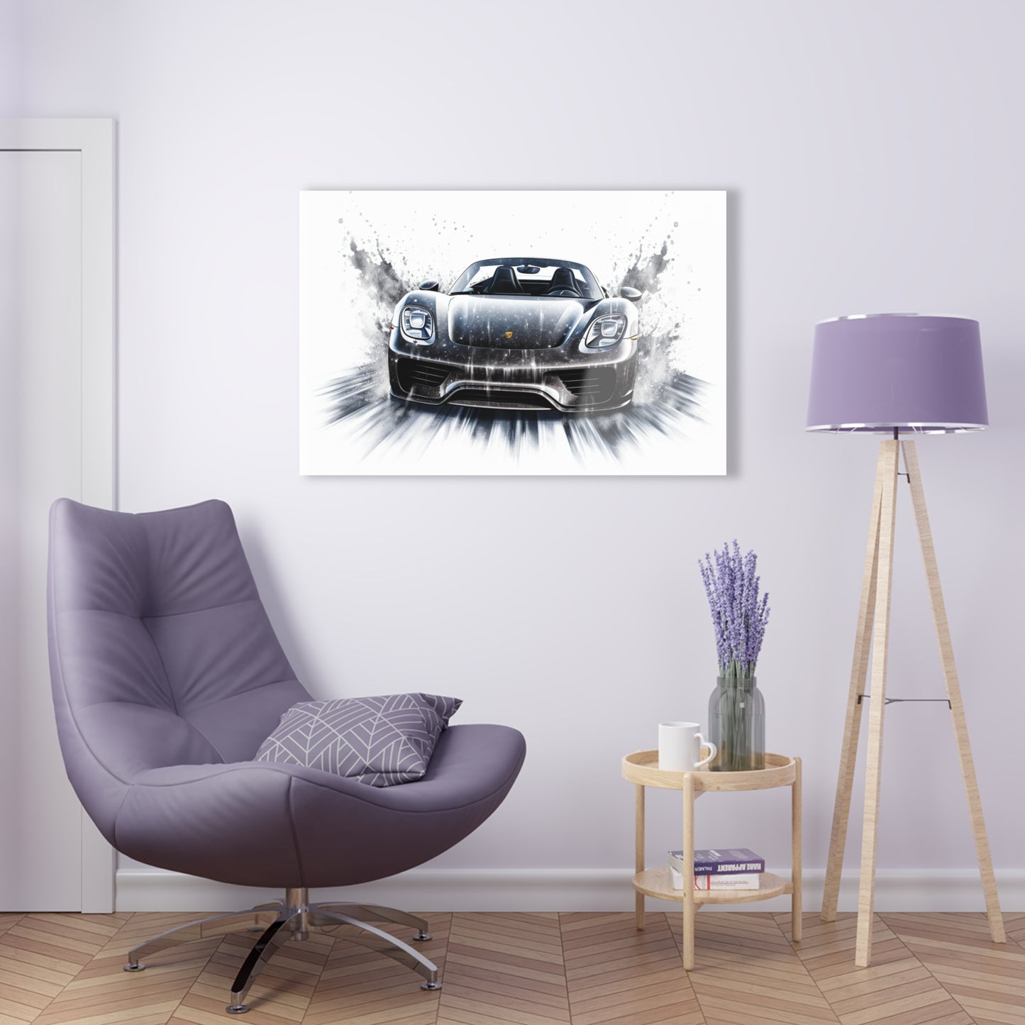 Acrylic Prints 918 Spyder white background driving fast with water splashing 3