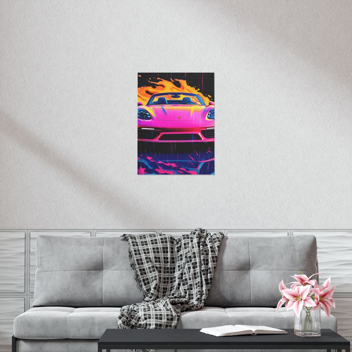 Premium Matte Vertical Posters Pink Porsche water fusion 1