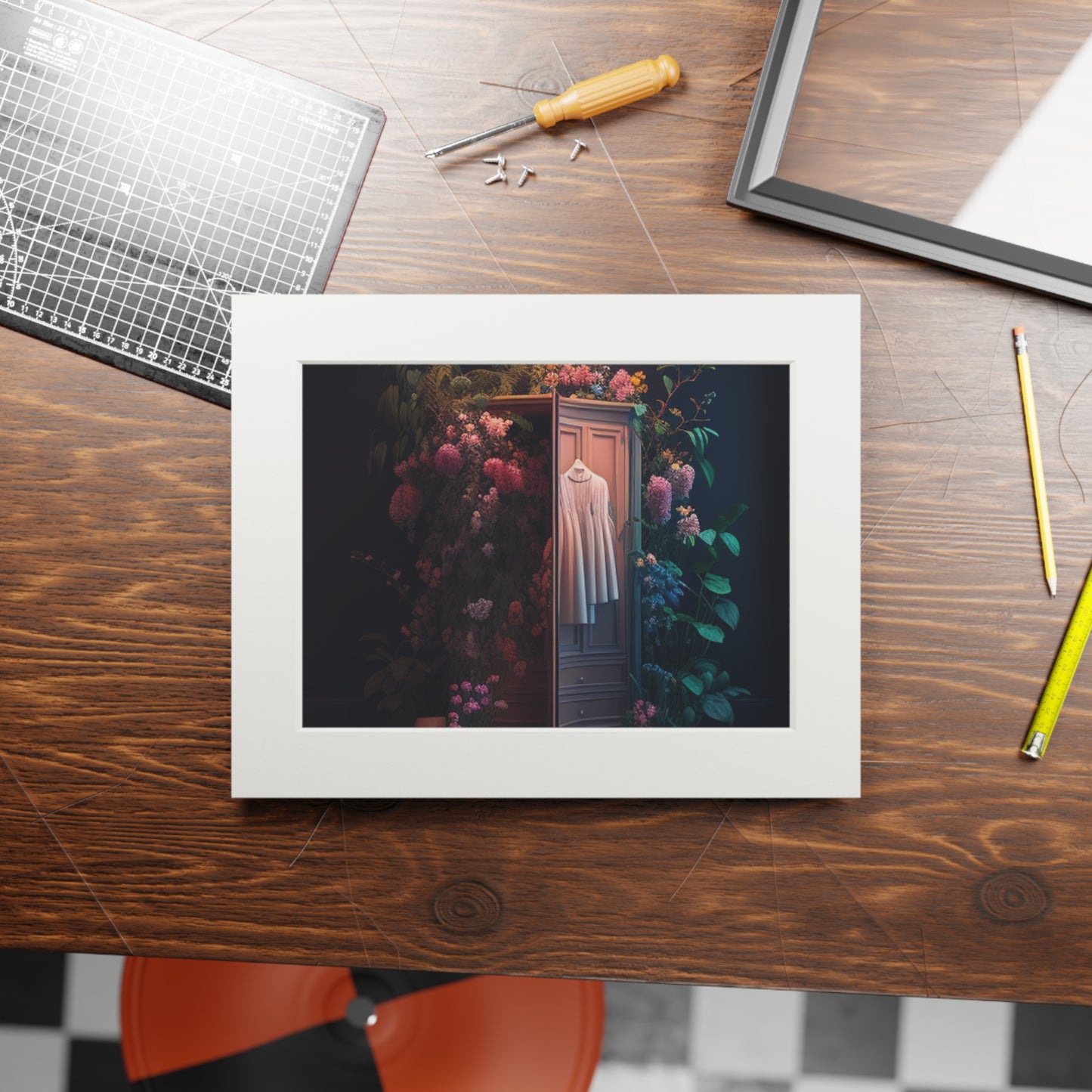 Fine Art Prints (Passepartout Paper Frame) A Wardrobe Surrounded by Flowers 3