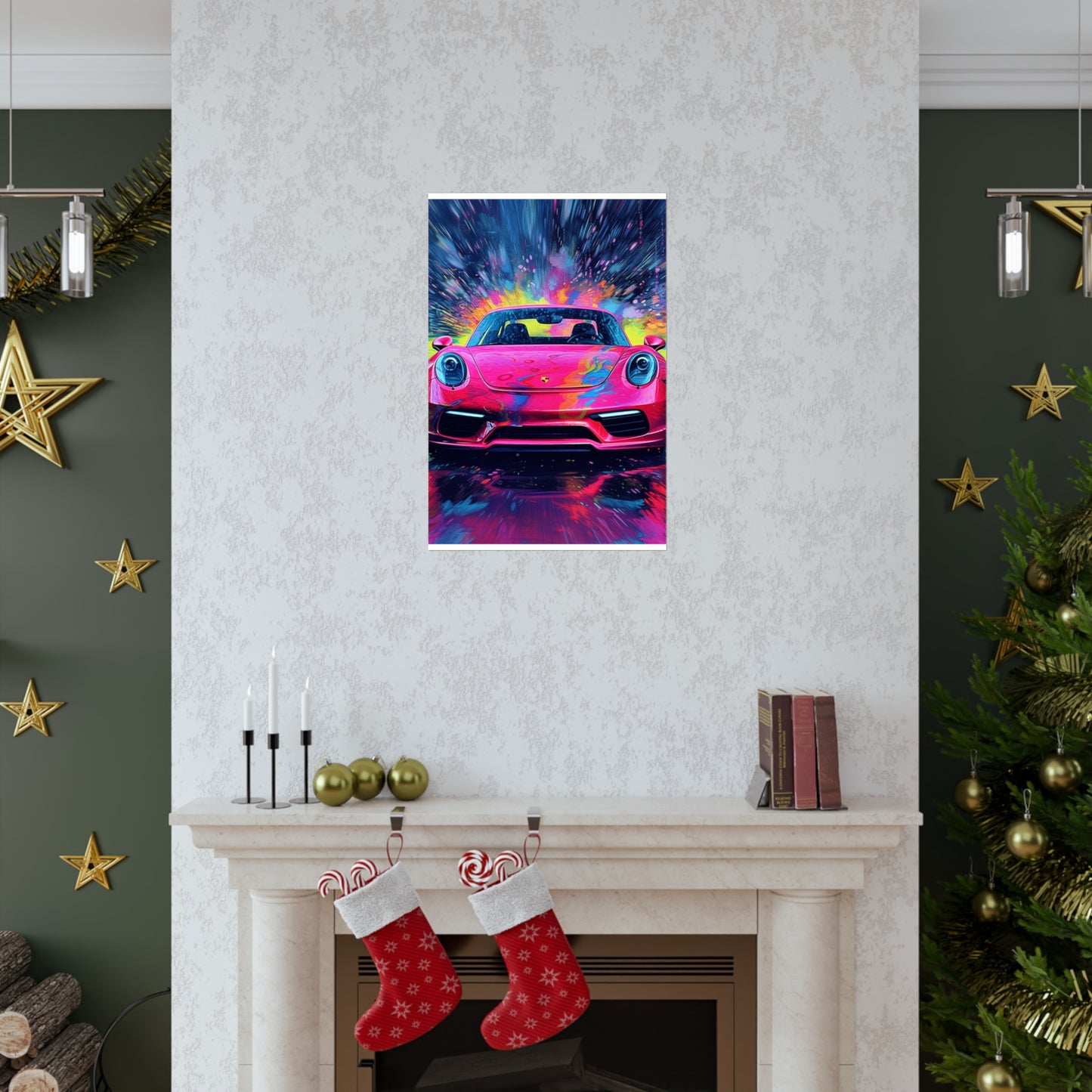 Premium Matte Vertical Posters Pink Porsche water fusion 3