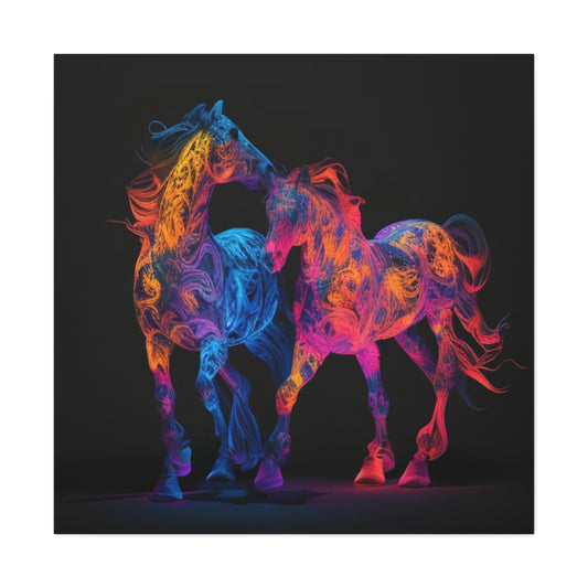 Canvas Gallery Wraps Two Neon Horses 1