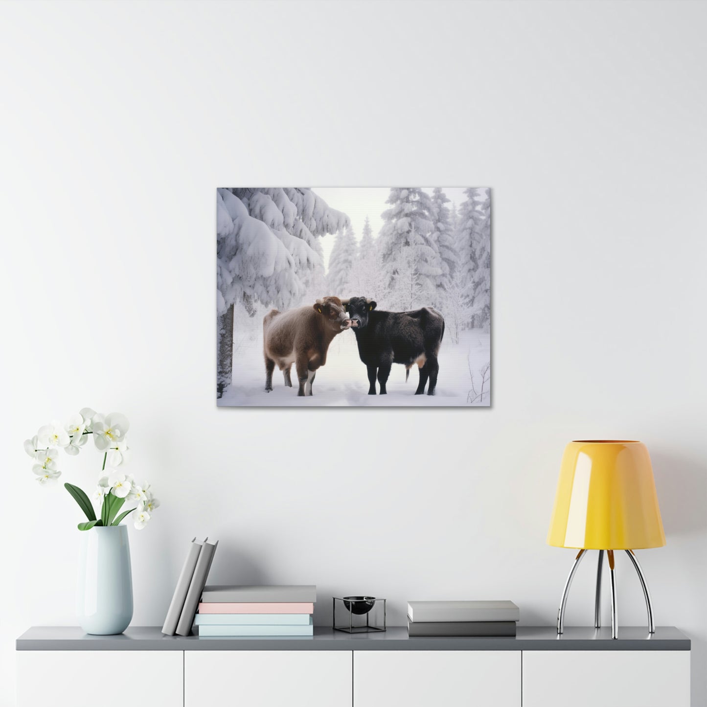 Canvas Gallery Wraps Long Haired Cow snow 3