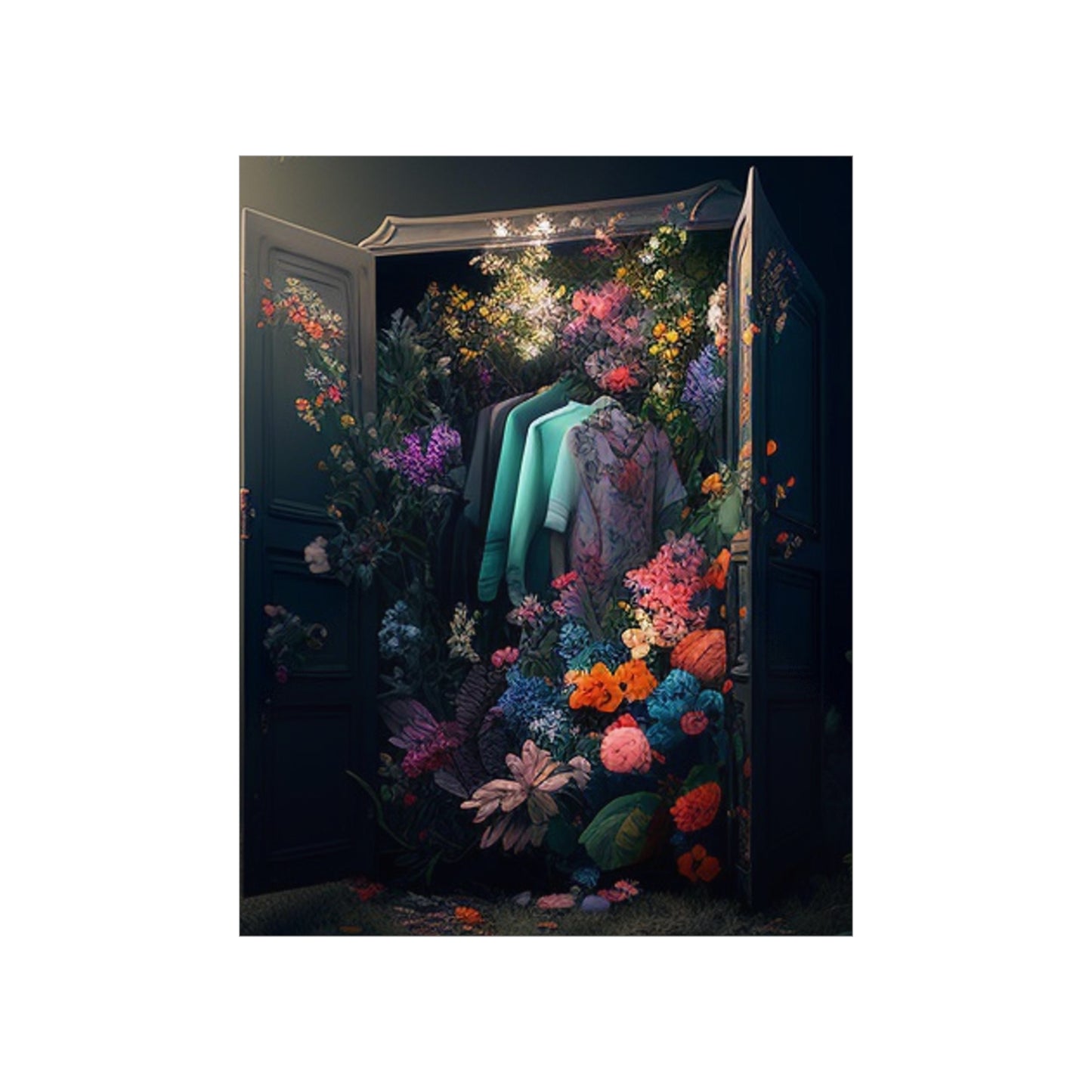 Premium Matte Vertical Posters A Wardrobe Surrounded by Flowers 1