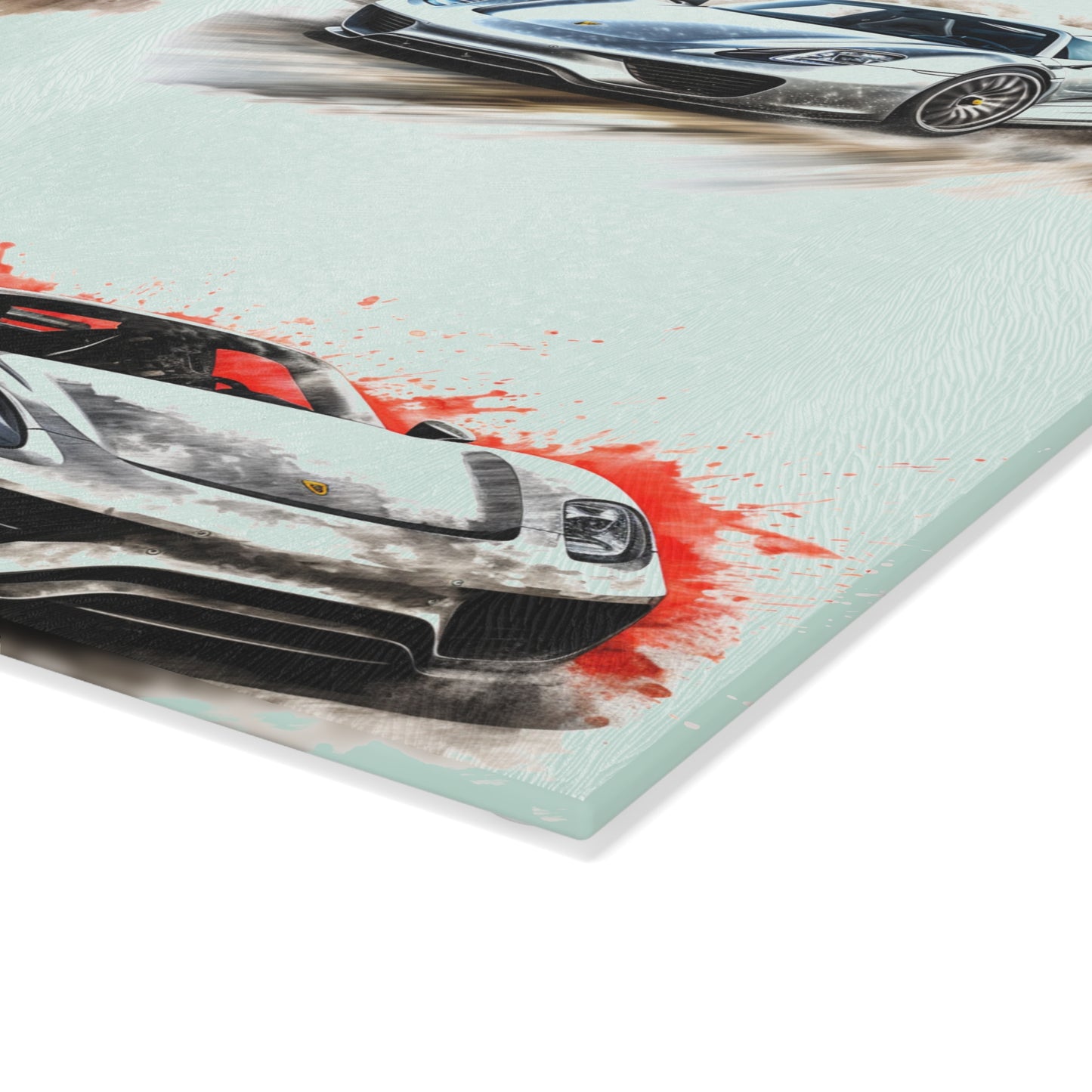 Glass Cutting Board 918 Spyder white background driving fast with water splashing 5