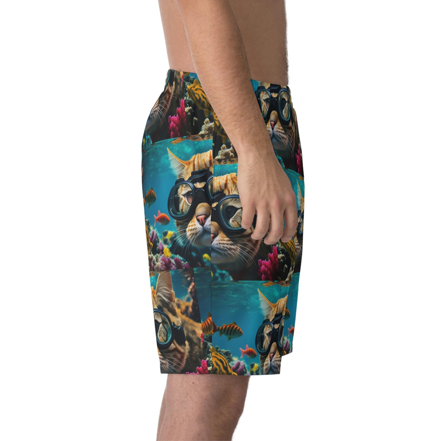 Men's Elastic Beach Shorts (AOP) scuba cat 3