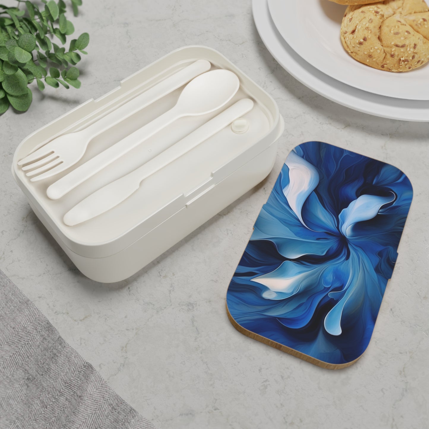 Bento Lunch Box Abstract Blue Tulip 4