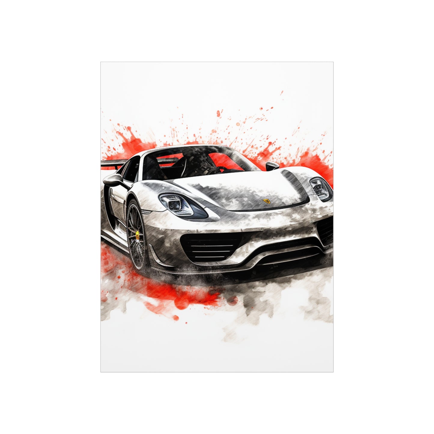 Premium Matte Vertical Posters 918 Spyder white background driving fast with water splashing 4